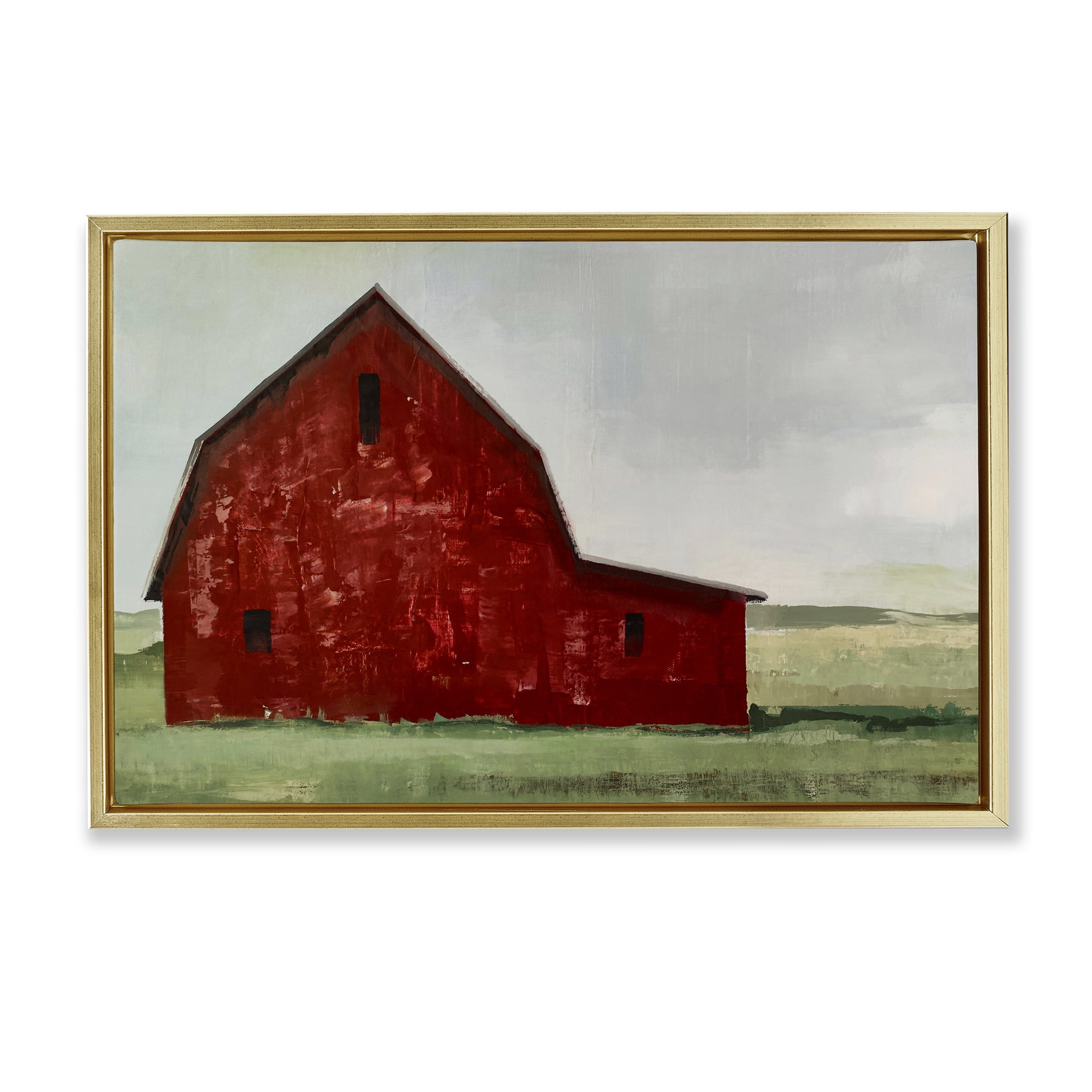 Stupell Industries Red Weathered & Wise Barn Gold Framed Floater Canvas Wall Art, design by Max Maxx