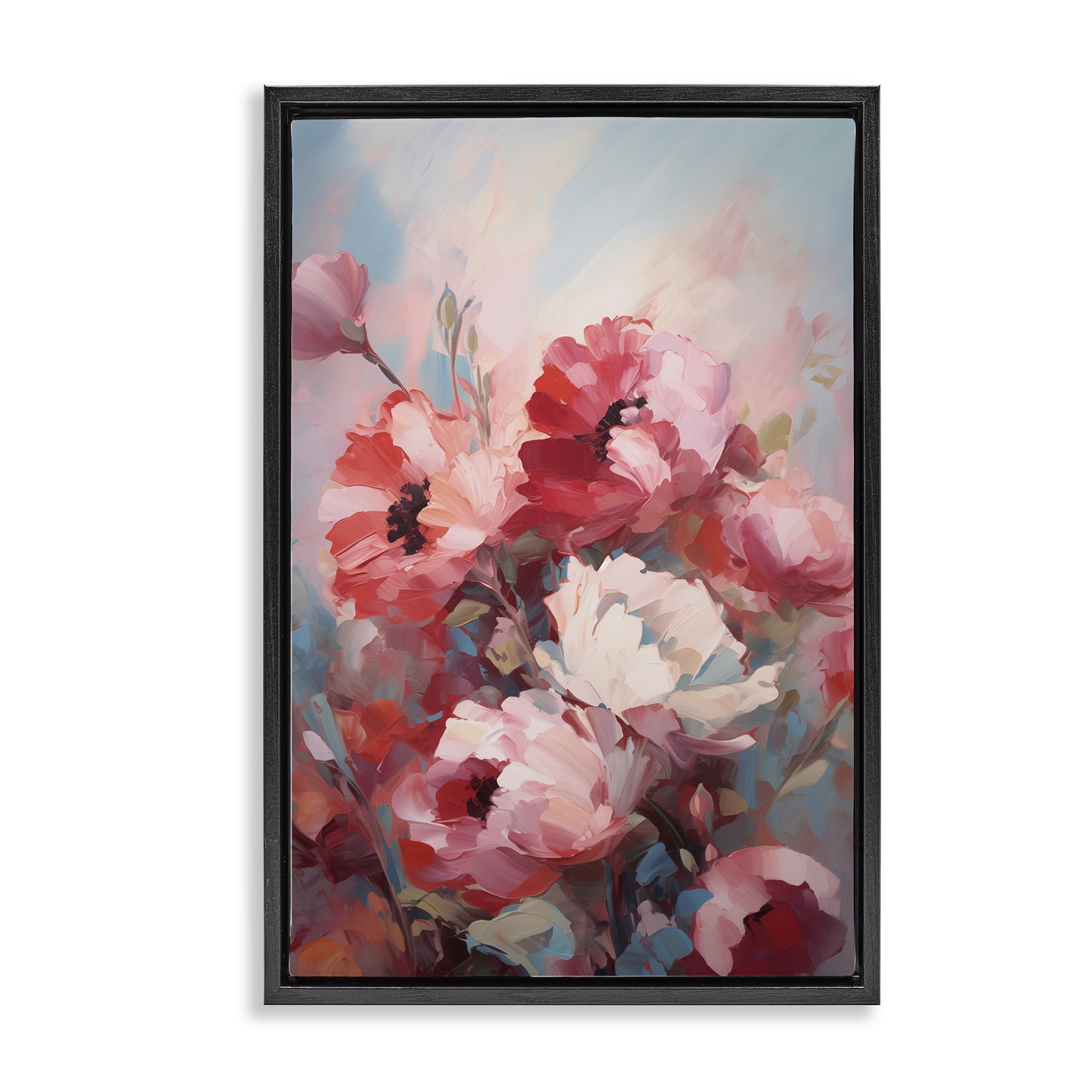 Stupell Industries Red & White Anemones Botanical & Floral Painting Black Floater Framed Art Print Wall Art, 21 x 31