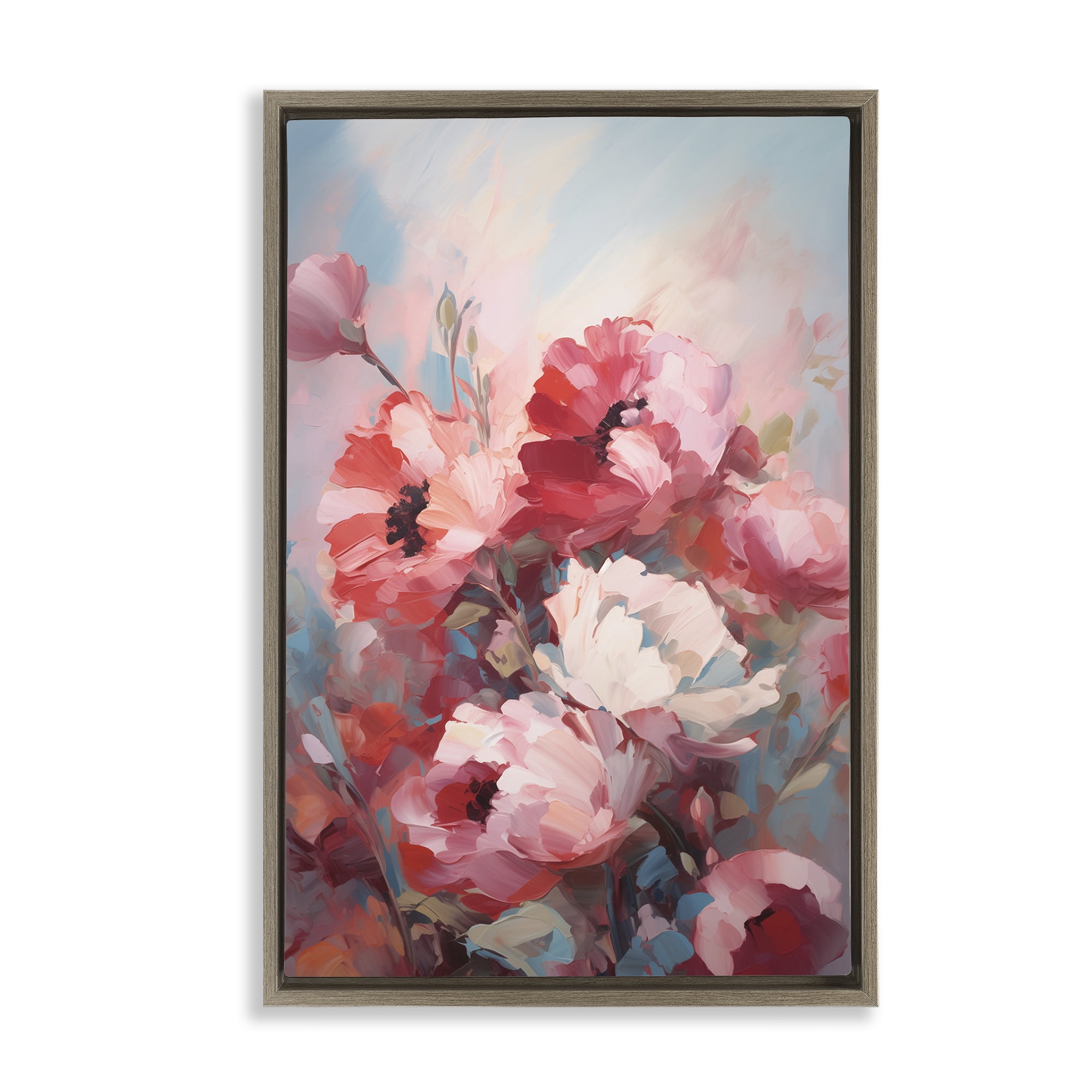 Stupell Industries Red & White Anemones Botanical & Floral Painting Brown Floater Framed Art Print Wall Art, 17 x 25