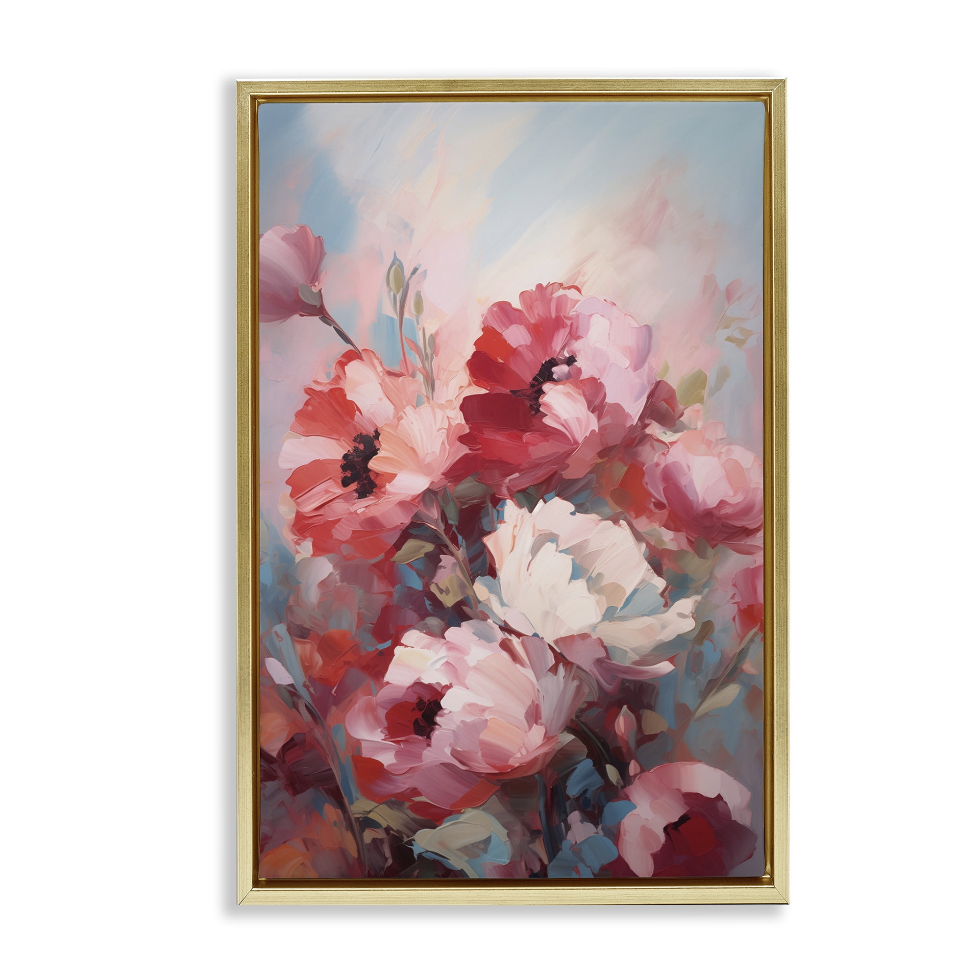 Stupell Industries Red & White Anemones Botanical & Floral Painting Gold Floater Framed Art Print Wall Art, 21 x 31