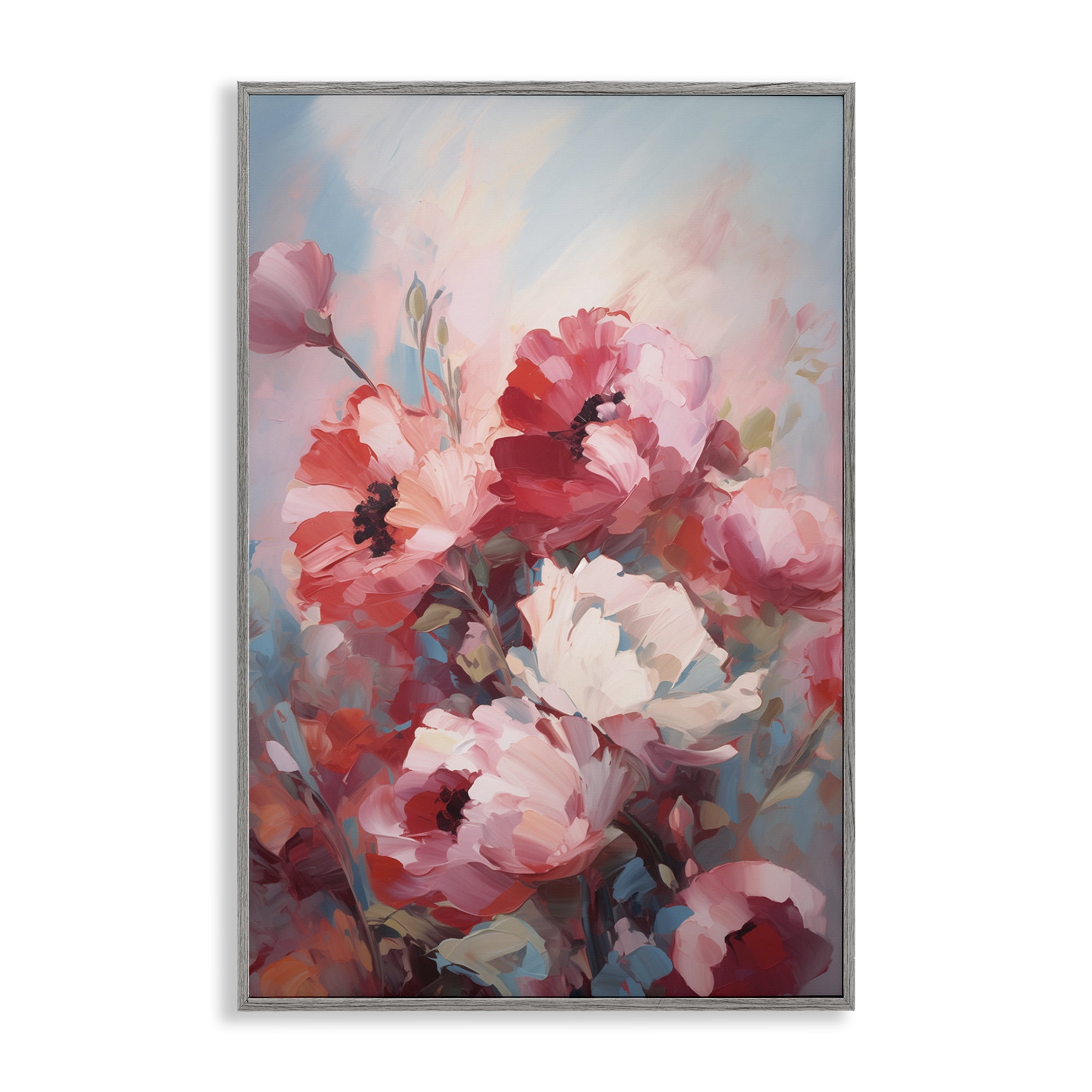 Stupell Industries Red & White Anemones Botanical & Floral Painting Gray Framed Art Print Wall Art, 12 x 18