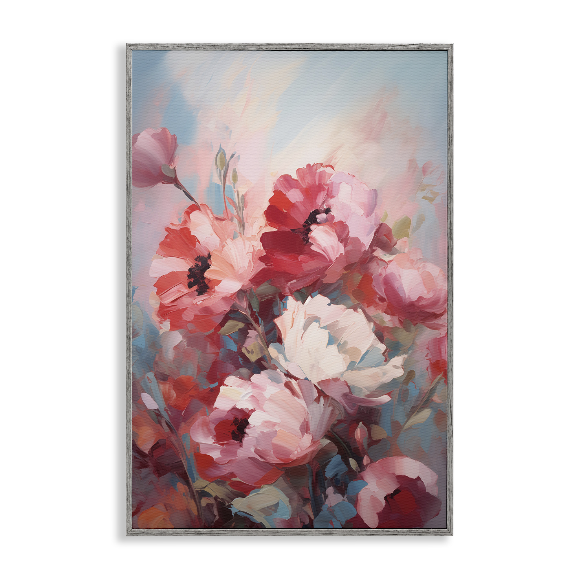 Stupell Industries Red & White Anemones Botanical & Floral Painting Gray Framed Art Print Wall Art, 20 x 30