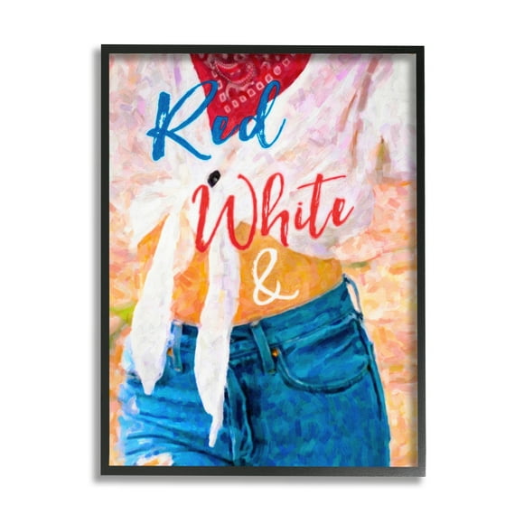 Stupell Industries Red White & Blue Patriotic American Celebration Graphic Art Black Framed Art Print Wall Art, Design by Graffitee Studios