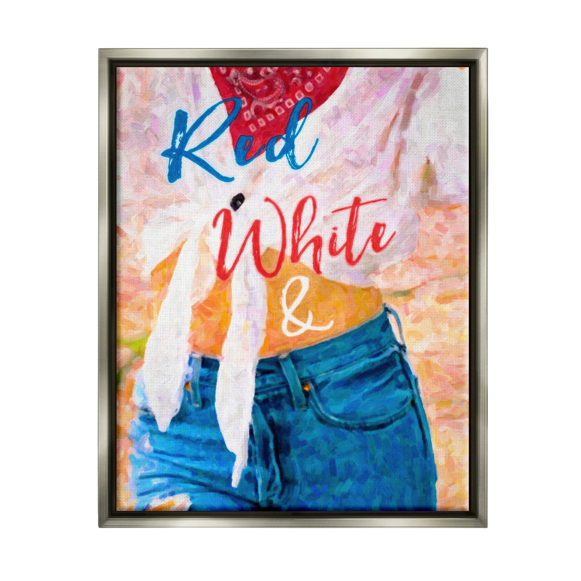 Stupell Industries Red White & Blue Patriotic American Celebration Graphic Art Luster Gray Floating Framed Canvas Print Wall Art, Design by Graffitee Studios