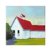 Stupell Industries Red & White Farm Cottage Travel & Places Painting Gallery Wrapped Canvas Art Print Wall Art, 17 x 17