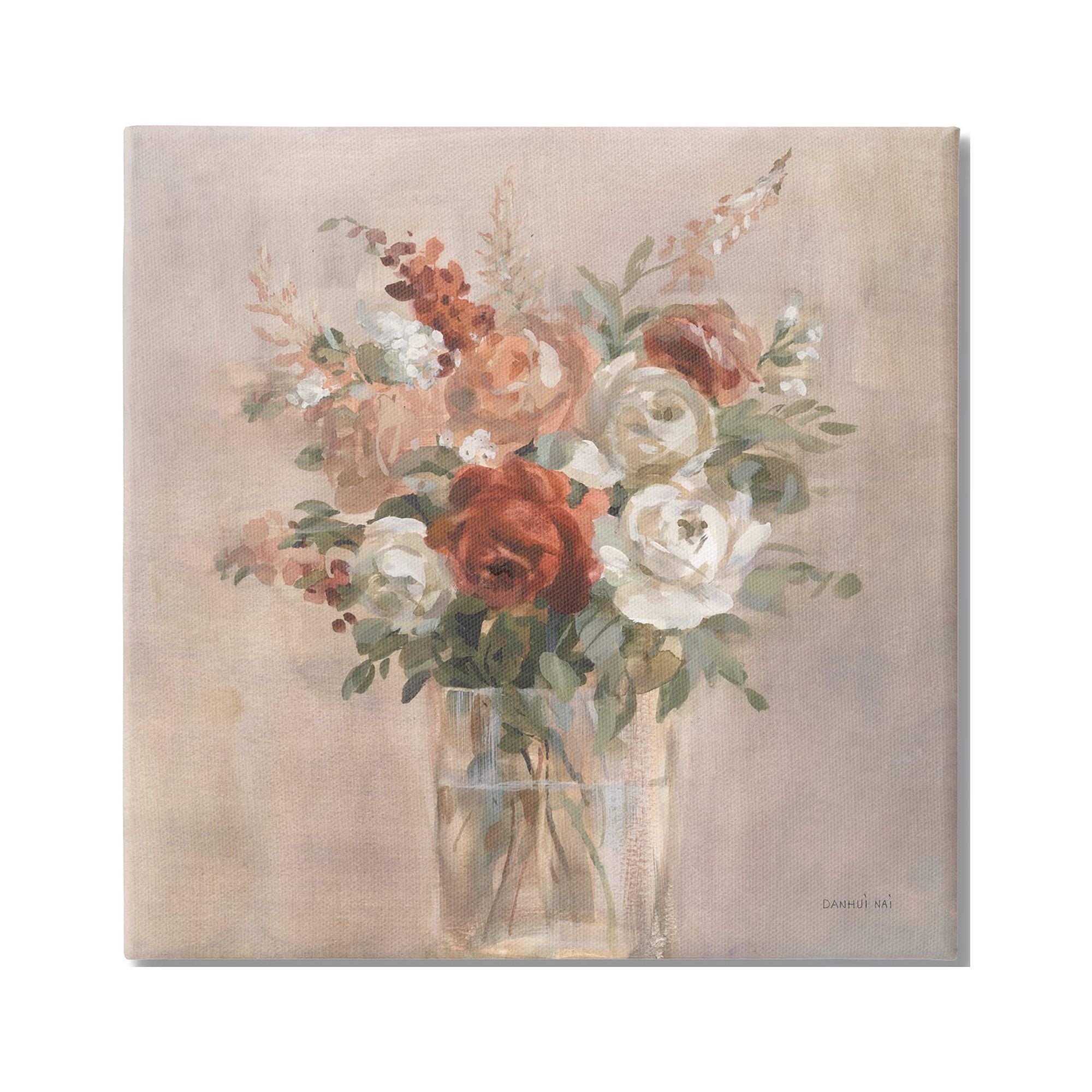 Stupell Industries Red & White Roses Bouquet Botanical & Floral Painting Gallery Wrapped Canvas Print Wall Art, 30 x 30