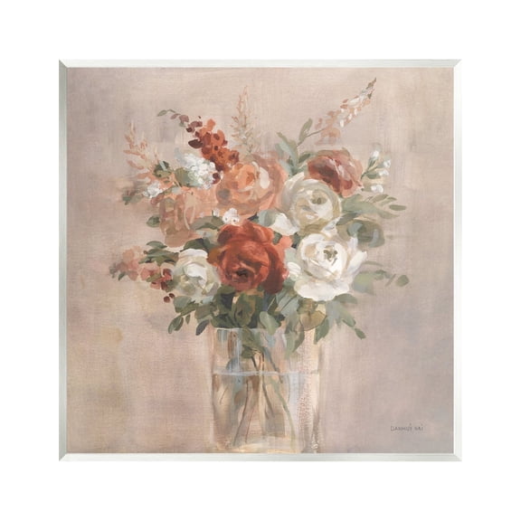 Stupell Industries Red & White Roses Bouquet Botanical & Floral Painting Unframed Art Print Wall Art, 12 x 12