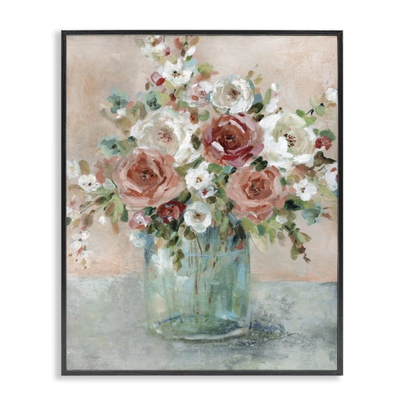 Stupell Industries Red & White Roses Floral Painting Black Framed Art Print Wall Art, 11 x 14