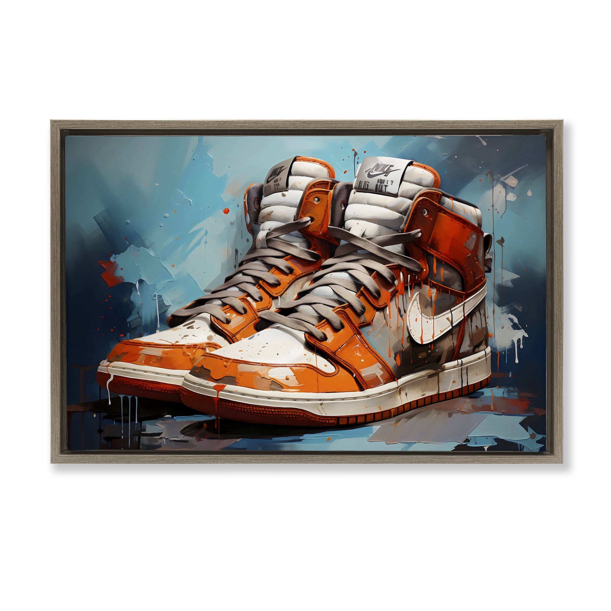 Stupell Industries Red & White Sneakers Splash Brown Framed Floater Canvas Wall Art, design by Creative Studio