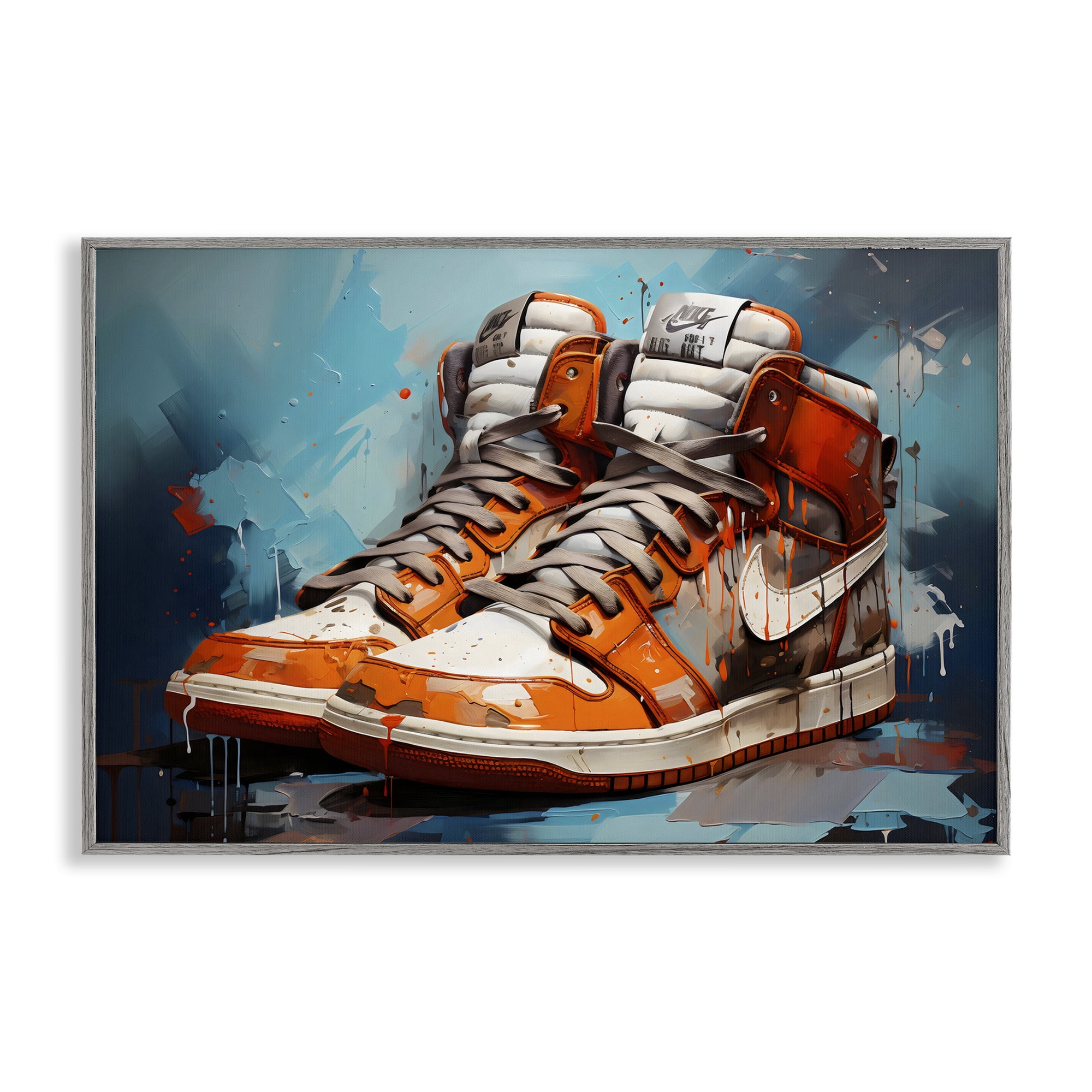 Stupell Industries Red & White Sneakers Splash Gray Framed Giclee Art, design by Creative Studio