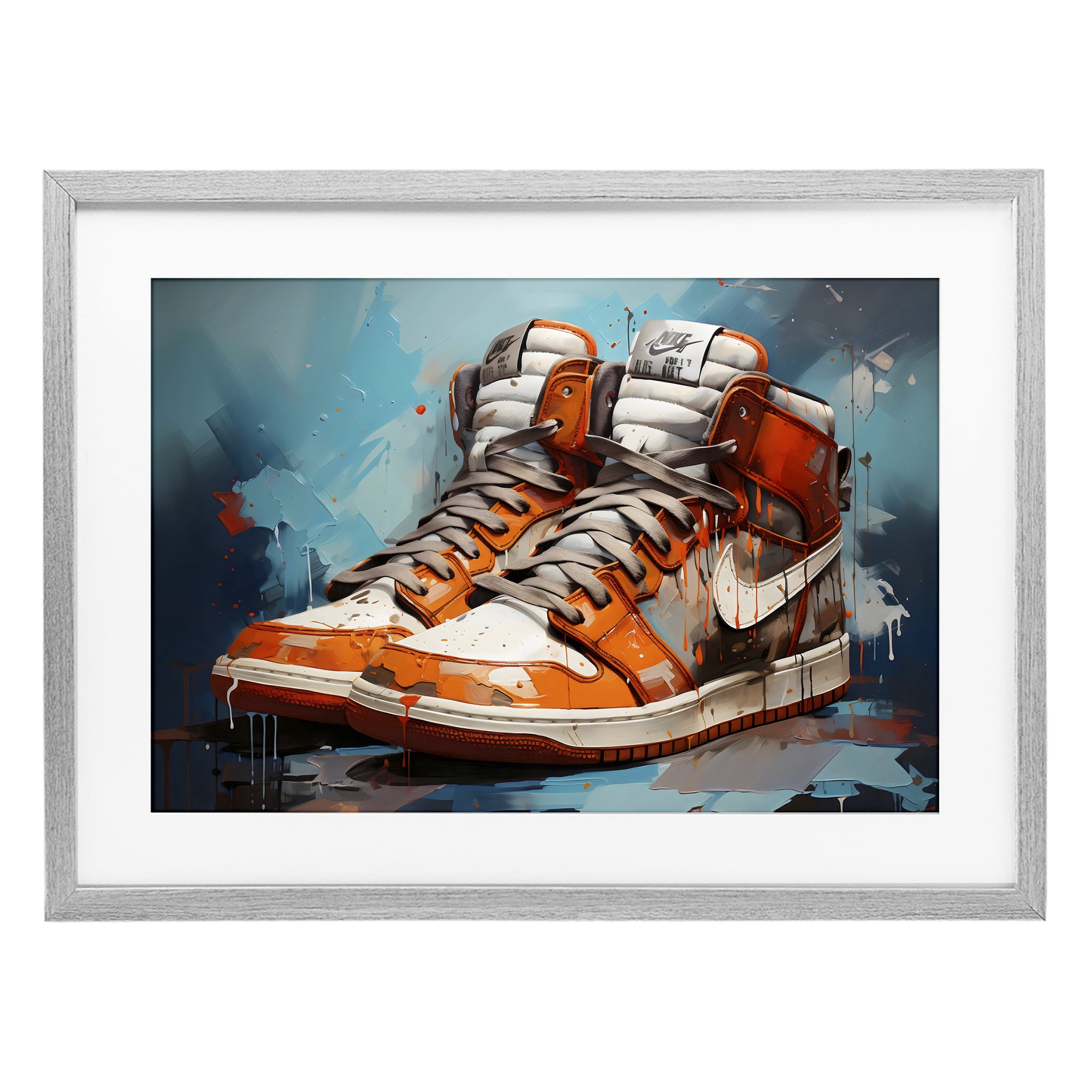 Stupell Industries Red & White Sneakers Splash Gray Framed Print Under Glass, design by Creative Studio
