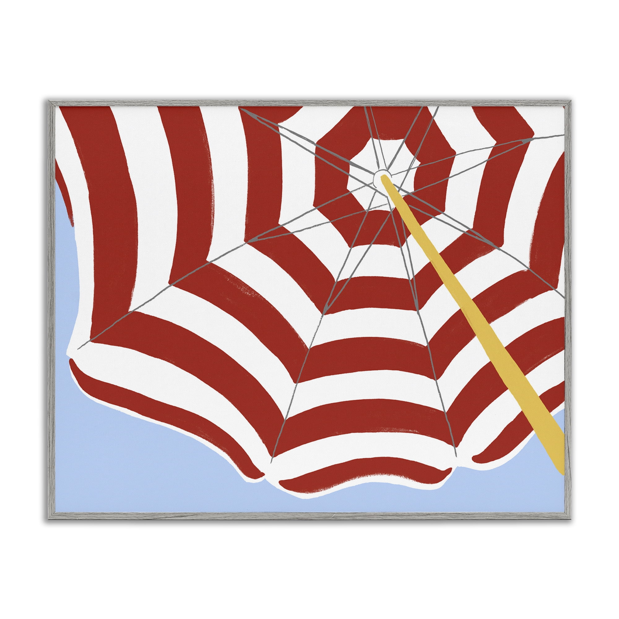 Stupell Industries Red & White Umbrella Coastal Painting Gray Framed Art Print Wall Art, 30 x 24