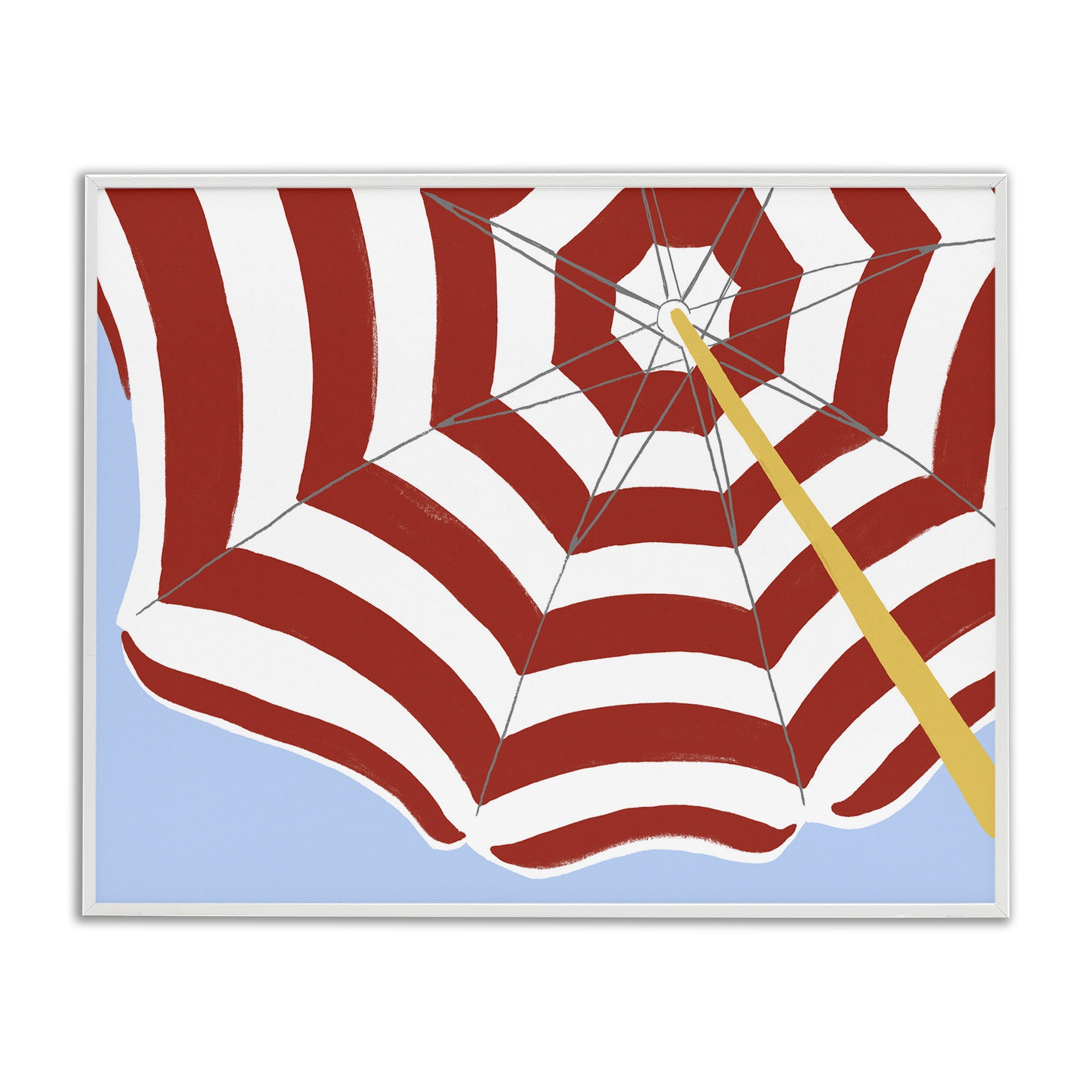 Stupell Industries Red & White Umbrella Coastal Painting White Framed Art Print Wall Art, 30 x 24