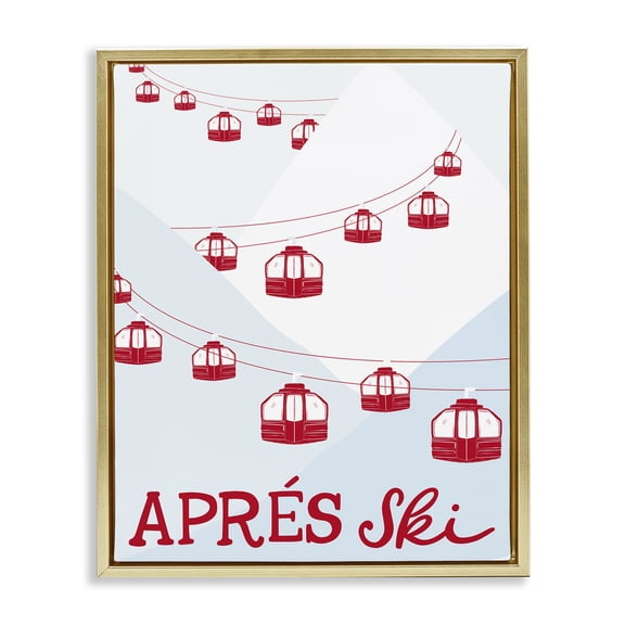 Stupell Industries Red Winter Ski Lifts Sports & Sports Teams Painting Gold Floater Framed Canvas Art Print Wall Art, 17 x 21