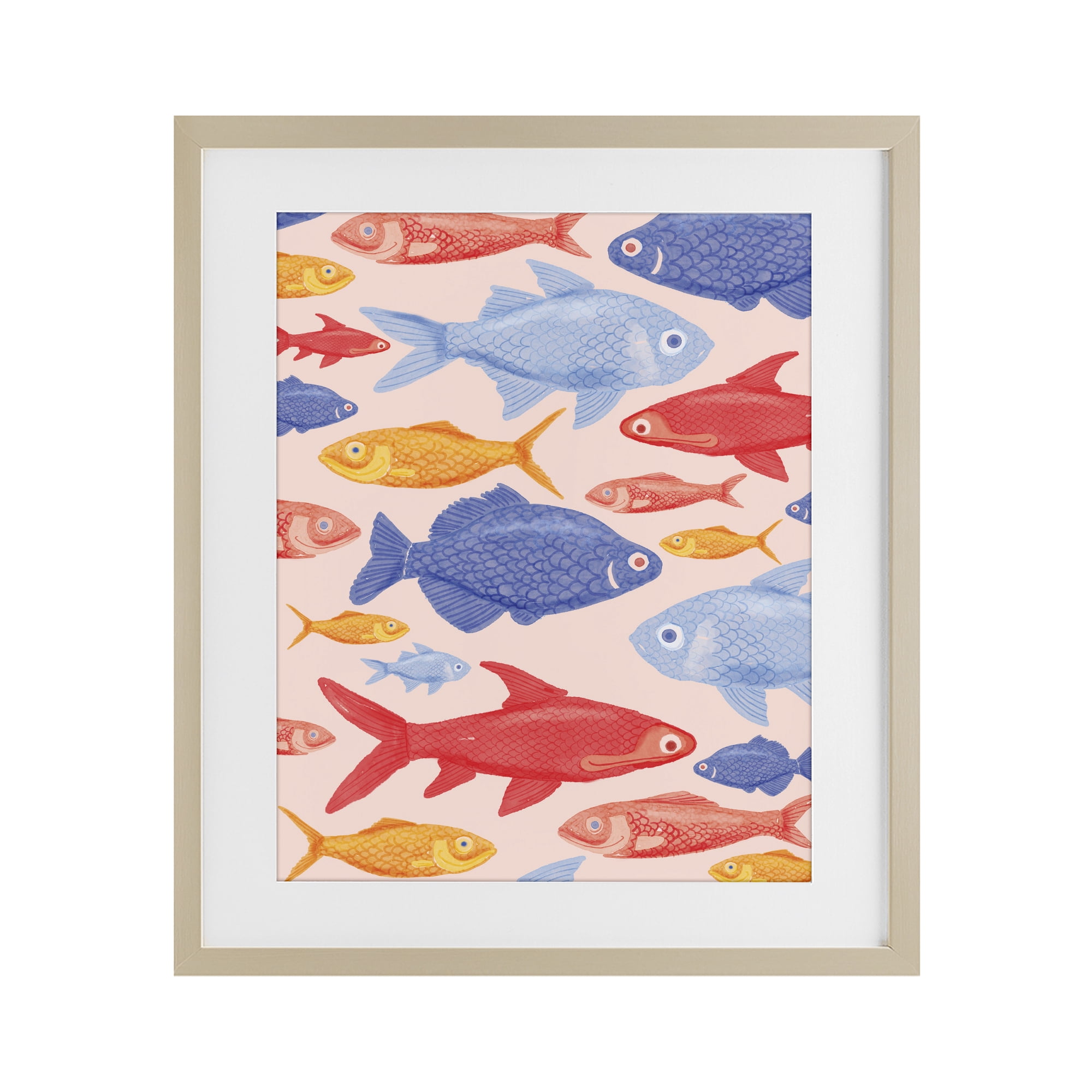 Stupell Industries Red Yellow and Blue Fish Birch Framed Print Under Glass, design by The Paper Curator