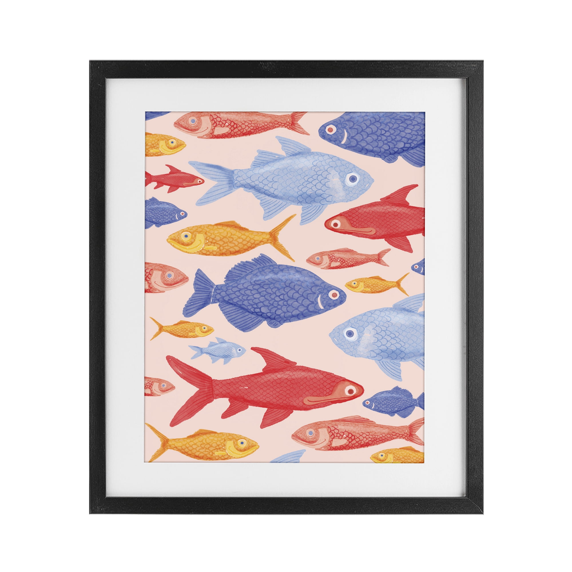 Stupell Industries Red Yellow and Blue Fish Black Framed Print Under Glass, design by The Paper Curator
