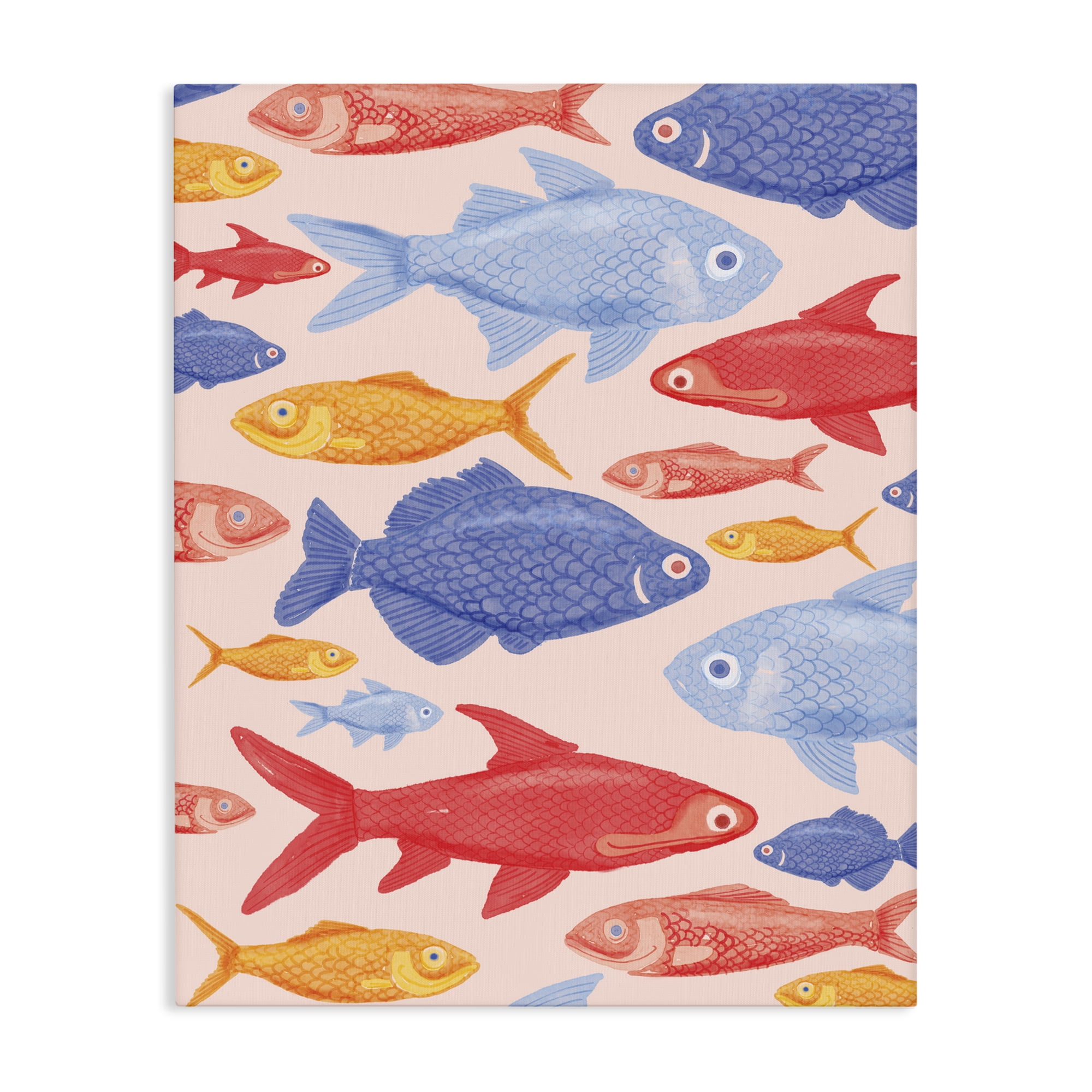Stupell Industries Red Yellow and Blue Fish Canvas Wall Art, design by The Paper Curator