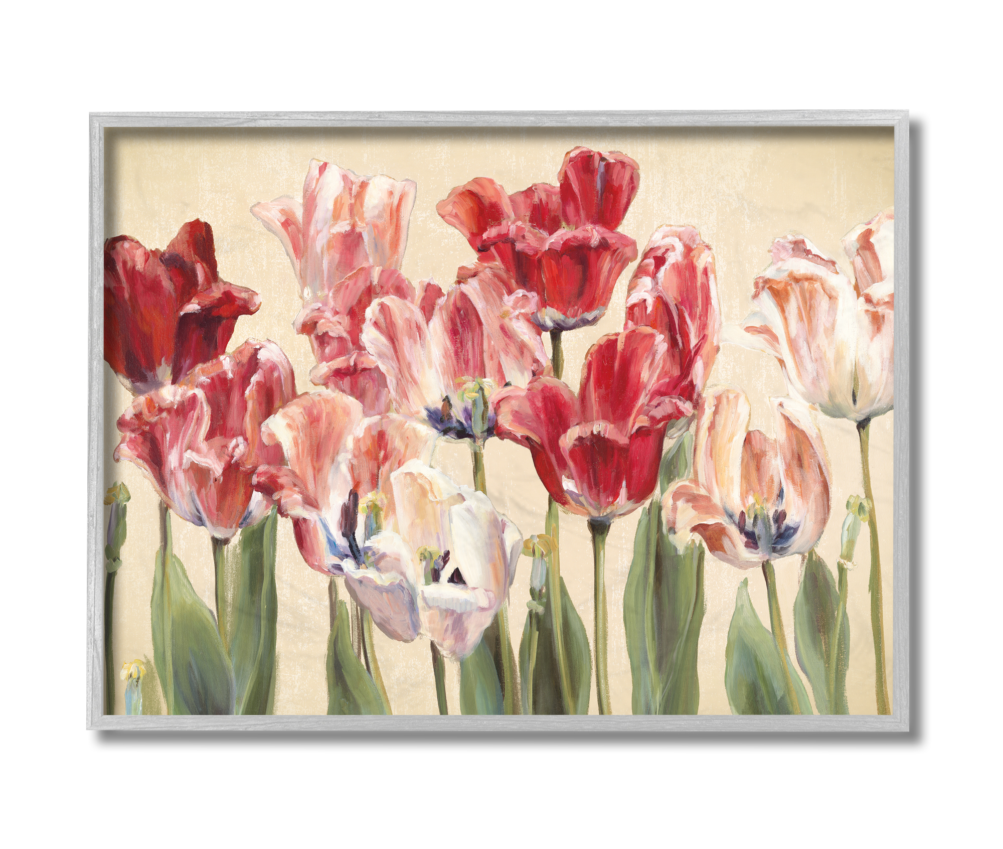 Stupell Industries Red and White Blooming Florals Charming Tulips Grey Framed, 16 x 20, Design by Marilyn Hageman
