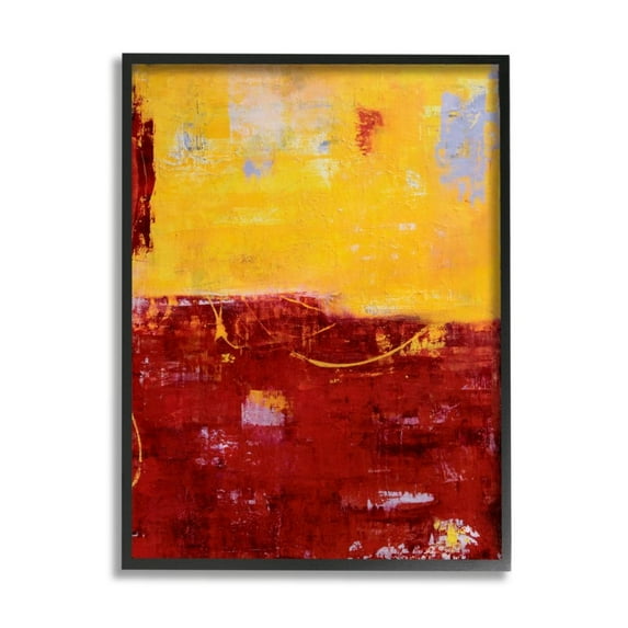 Stupell Industries Red and Yellow Color Block with Horizon Line Design by Erin Ashley, 11" x 14", Black Framed