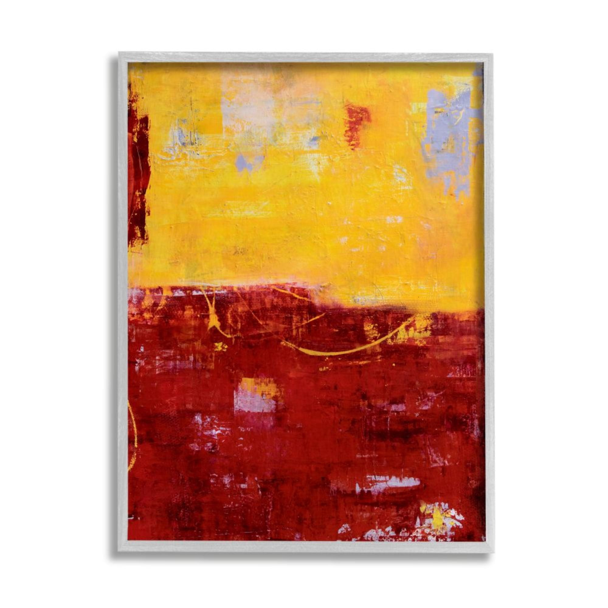 Stupell Industries Red and Yellow Color Block with Horizon Line Design by Erin Ashley, 11" x 14", Gray Framed