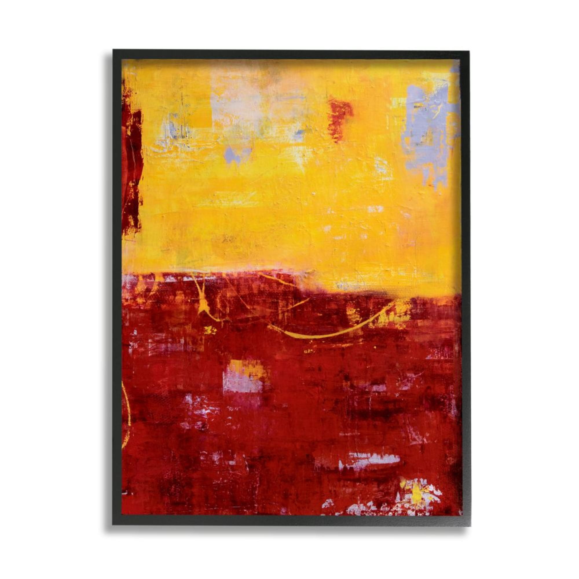 Stupell Industries Red and Yellow Color Block with Horizon Line Design by Erin Ashley, 16" x 20", Black Framed
