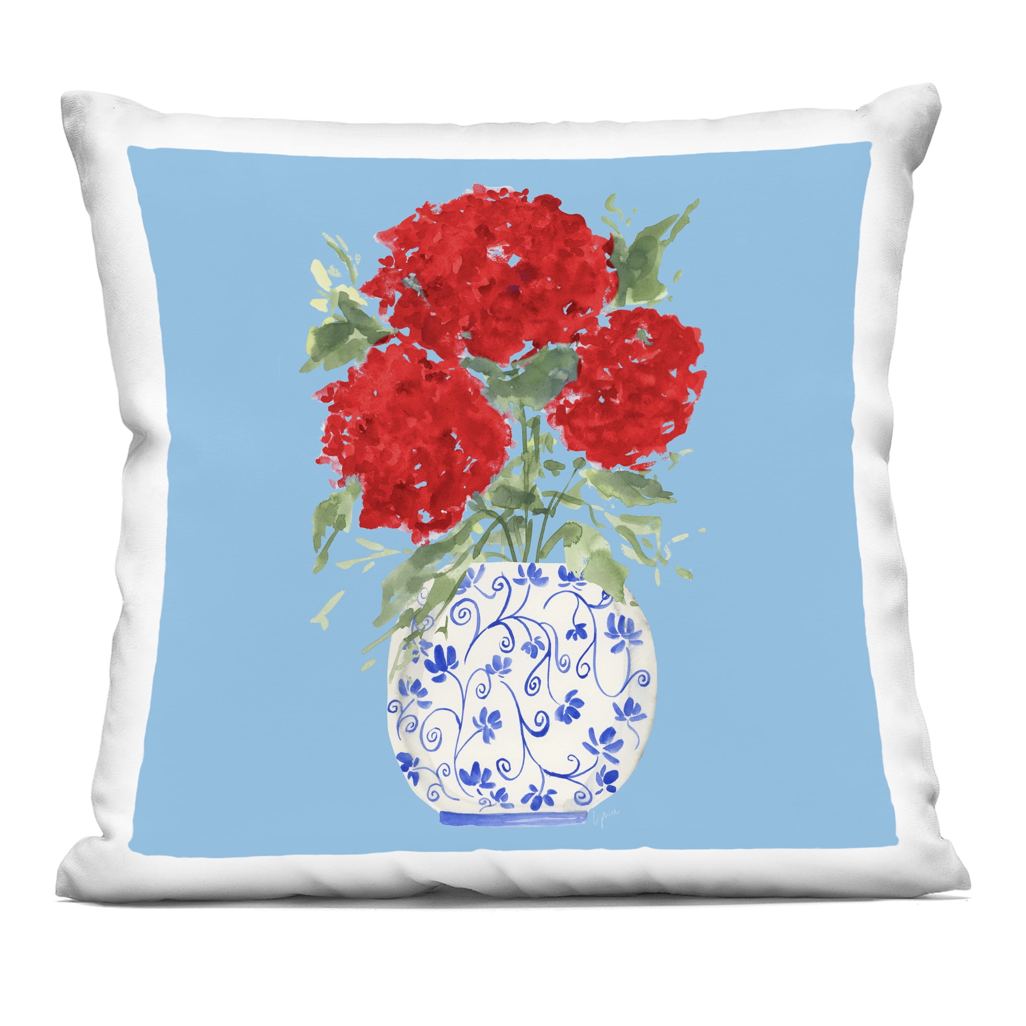 Stupell Industries Red on Blue Hydrangeas Decorative Printed Throw Pillow, design by Lucille Price