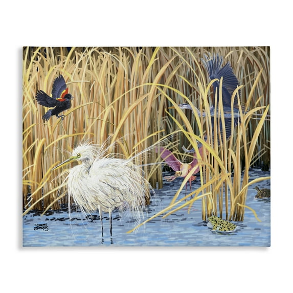 Stupell Industries Reed Gathering Wild Birds Animals Painting Wrapped Canvas Canvas Art Print Wall Art, 20 x 16