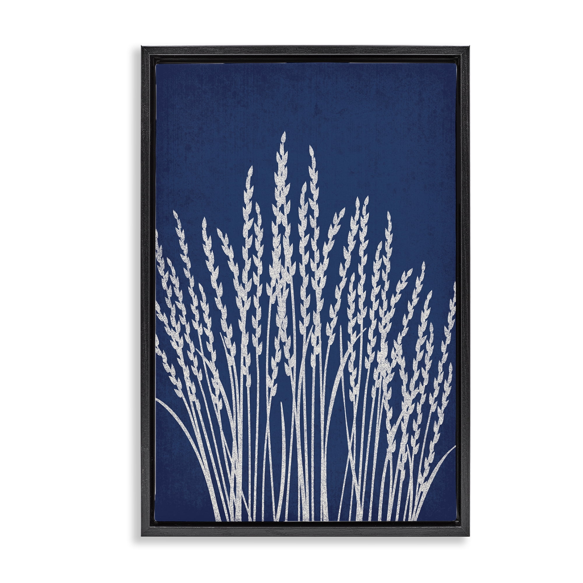 Stupell Industries Reed Grasses on Blue Plants & Flowers Painting Black Floater Framed Canvas Art Print Wall Art, 21 x 31