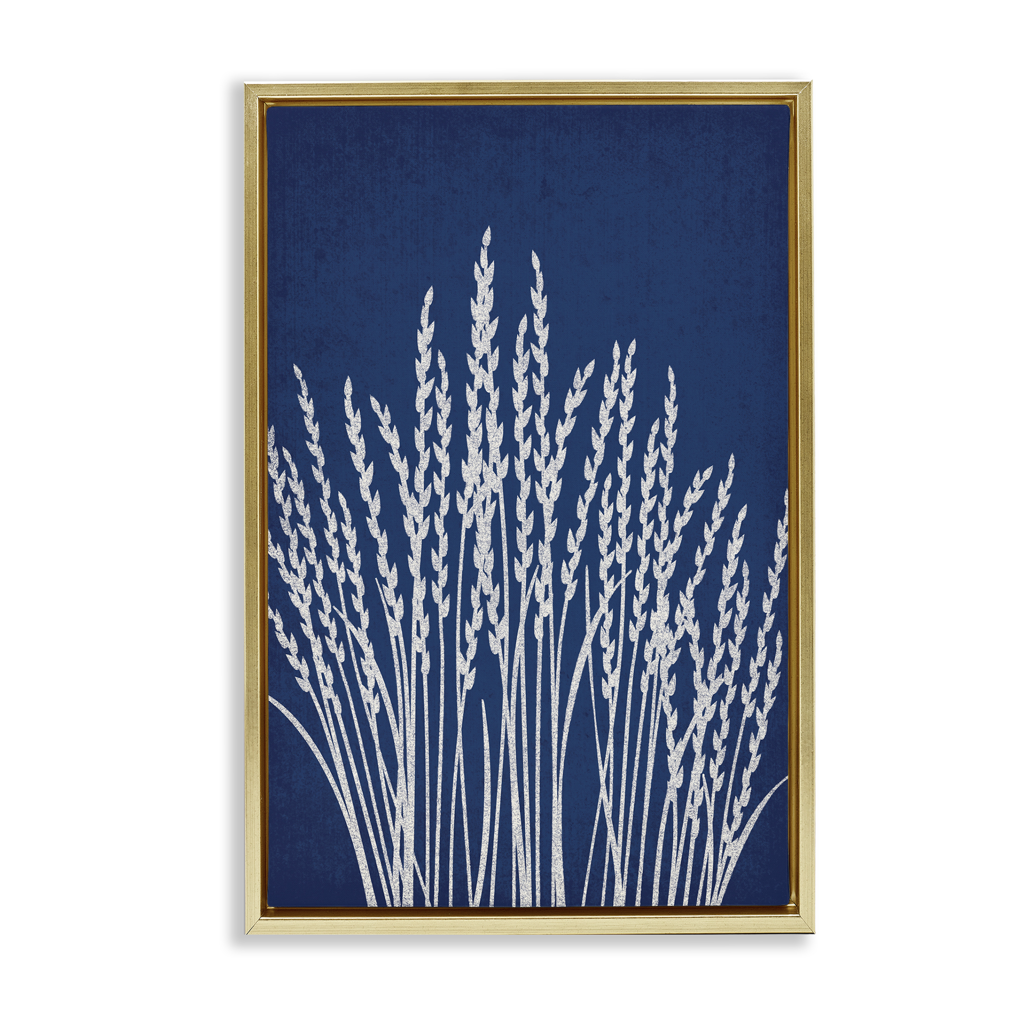 Stupell Industries Reed Grasses on Blue Plants & Flowers Painting Gold Floater Framed Canvas Art Print Wall Art, 17 x 25