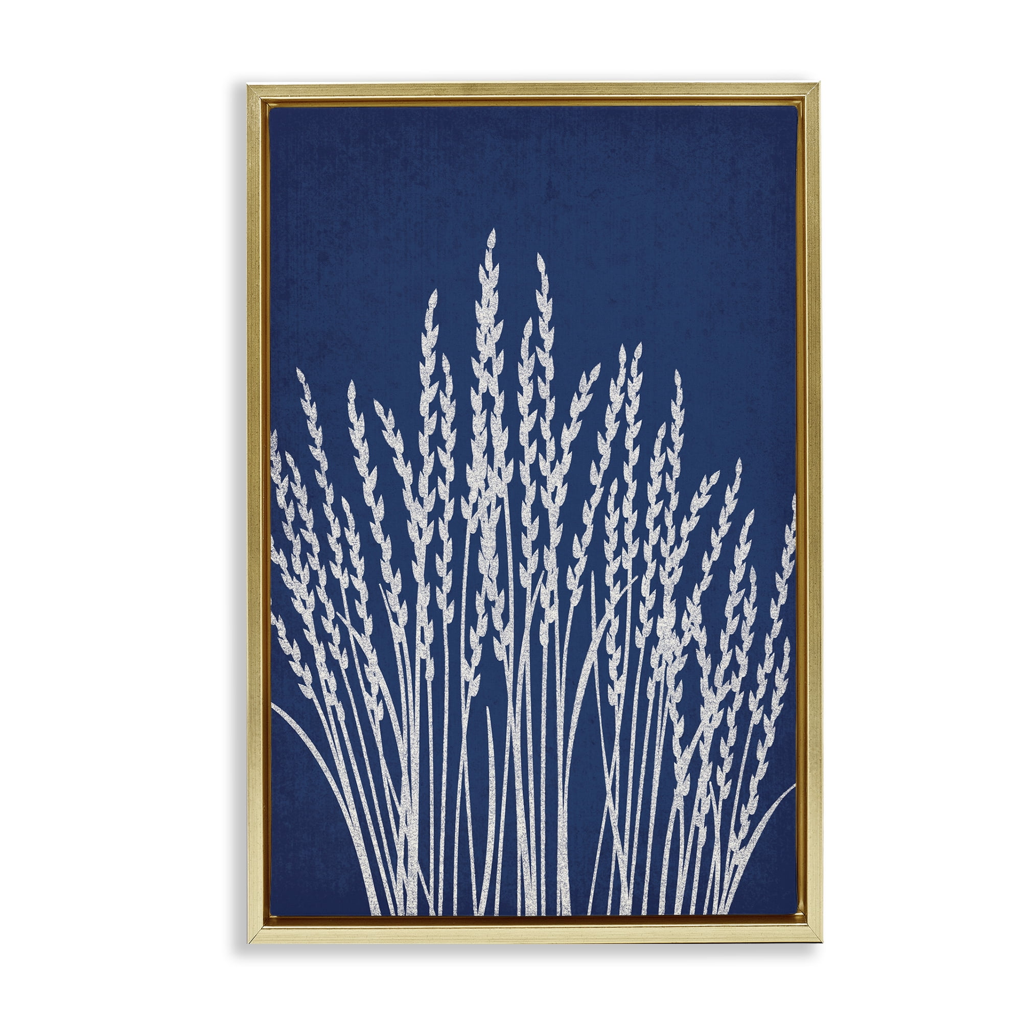 Stupell Industries Reed Grasses on Blue Plants & Flowers Painting Gold Floater Framed Canvas Art Print Wall Art, 21 x 31