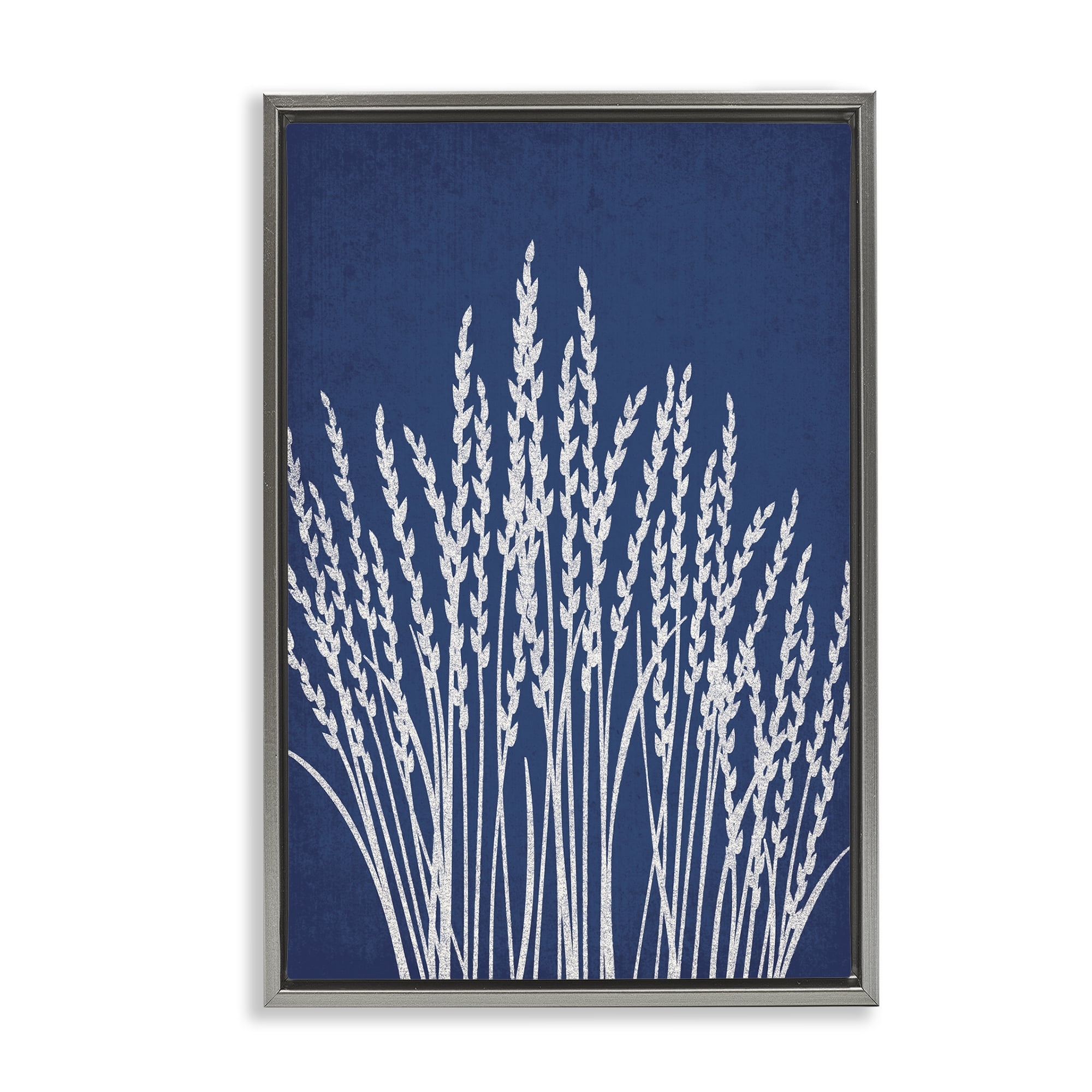Stupell Industries Reed Grasses on Blue Plants & Flowers Painting Gray Floater Framed Canvas Art Print Wall Art, 21 x 31