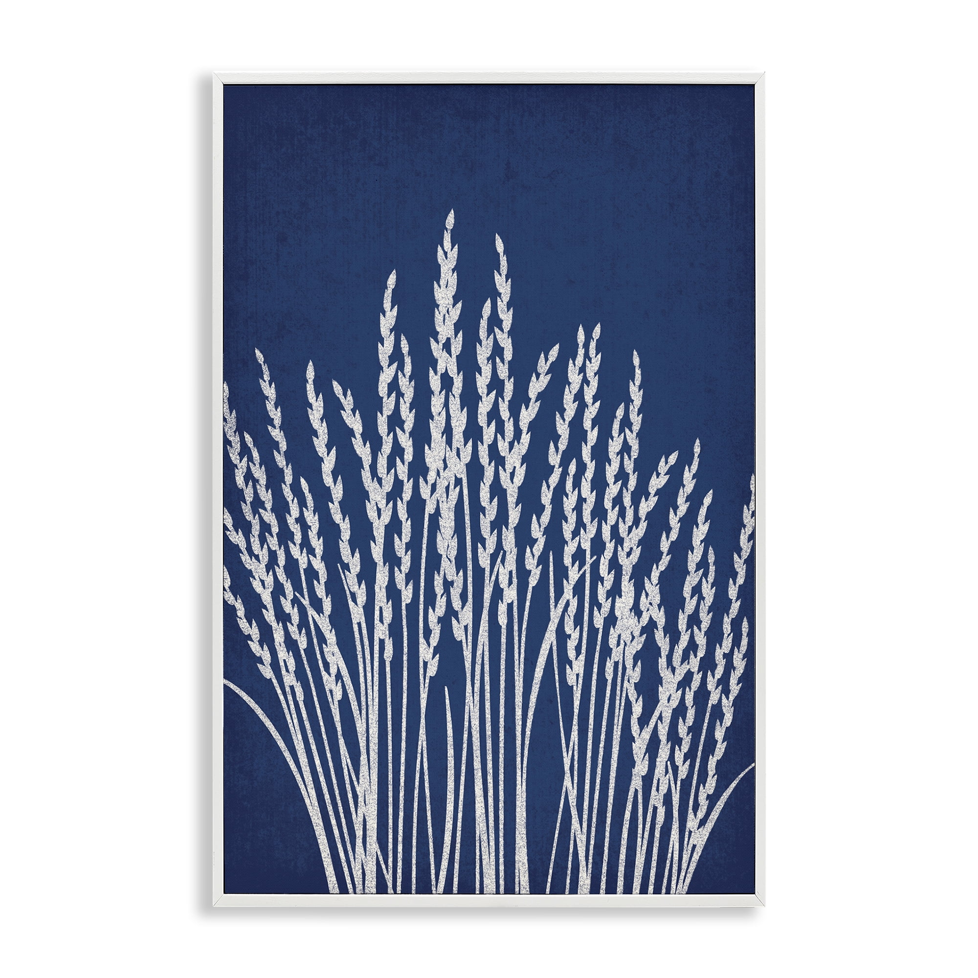 Stupell Industries Reed Grasses on Blue Plants & Flowers Painting White Framed Art Print Wall Art, 12 x 18