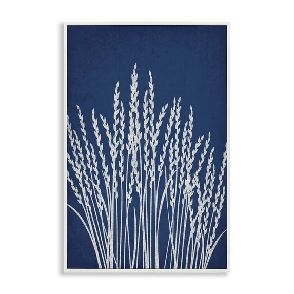 Stupell Industries Reed Grasses on Blue Plants & Flowers Painting White Framed Art Print Wall Art, 20 x 30