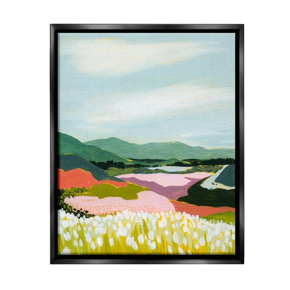 Stupell Industries Reeds & Distant Mountains Landscape Painting Black Floater Framed Canvas Art Print Wall Art, 17 x 21