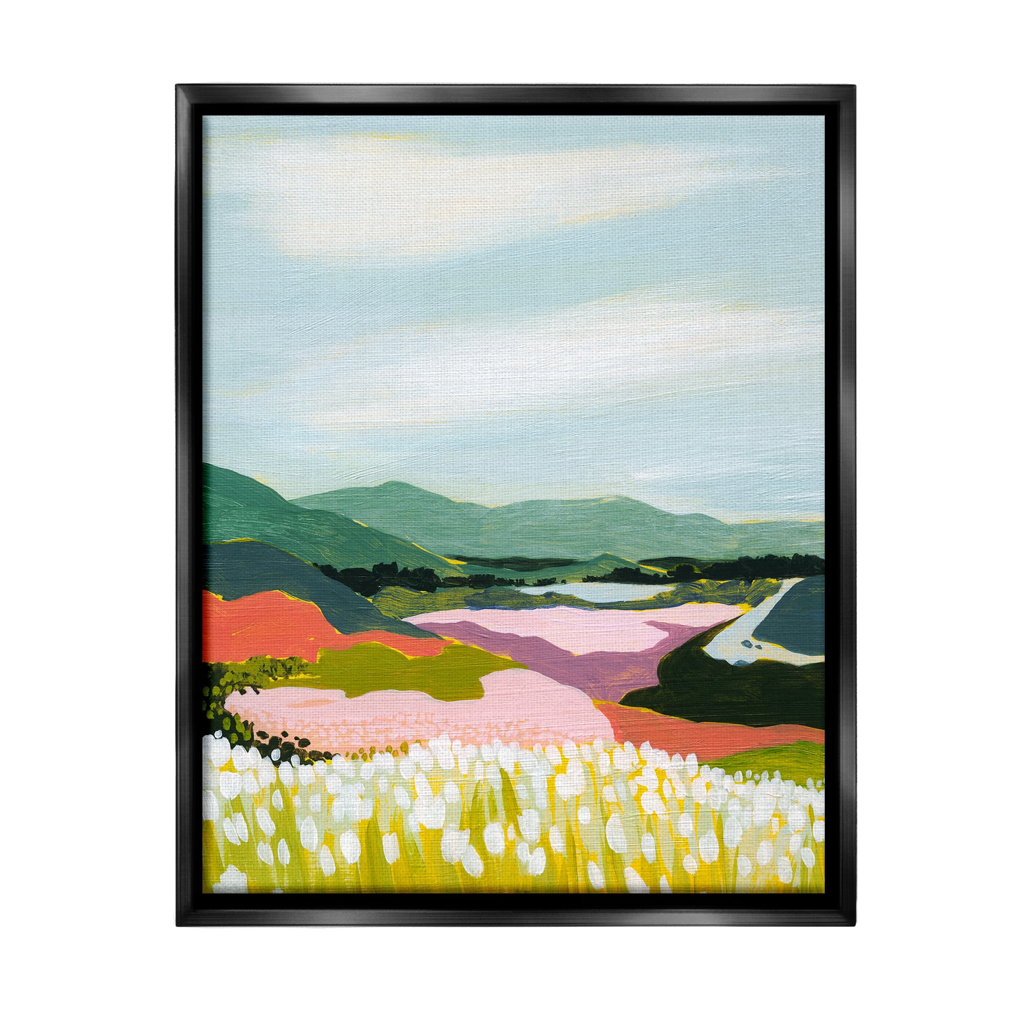 Stupell Industries Reeds & Distant Mountains Landscape Painting Black Floater Framed Canvas Art Print Wall Art, 25 x 31