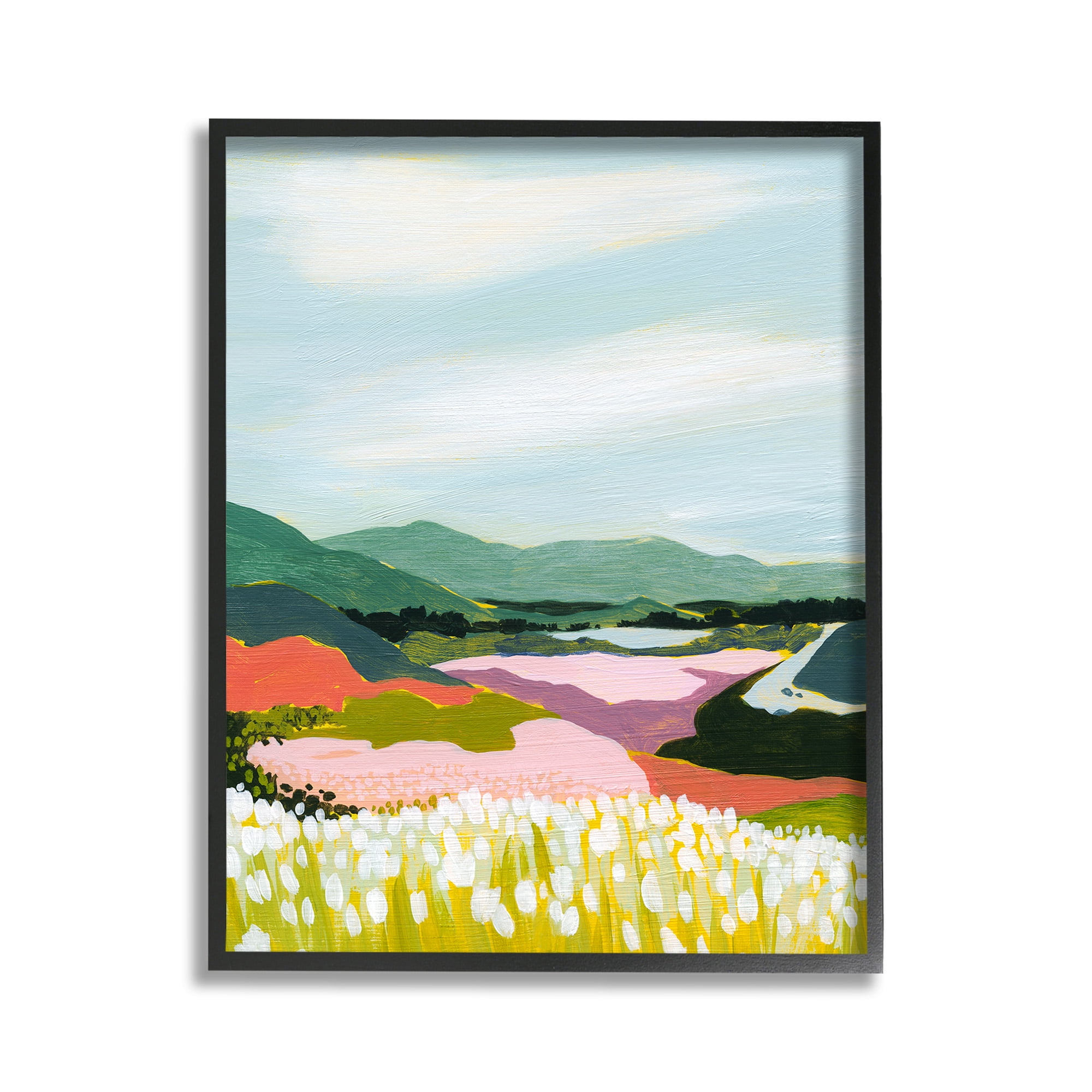 Stupell Industries Reeds & Distant Mountains Landscape Painting Black Framed Art Print Wall Art, 11 x 14