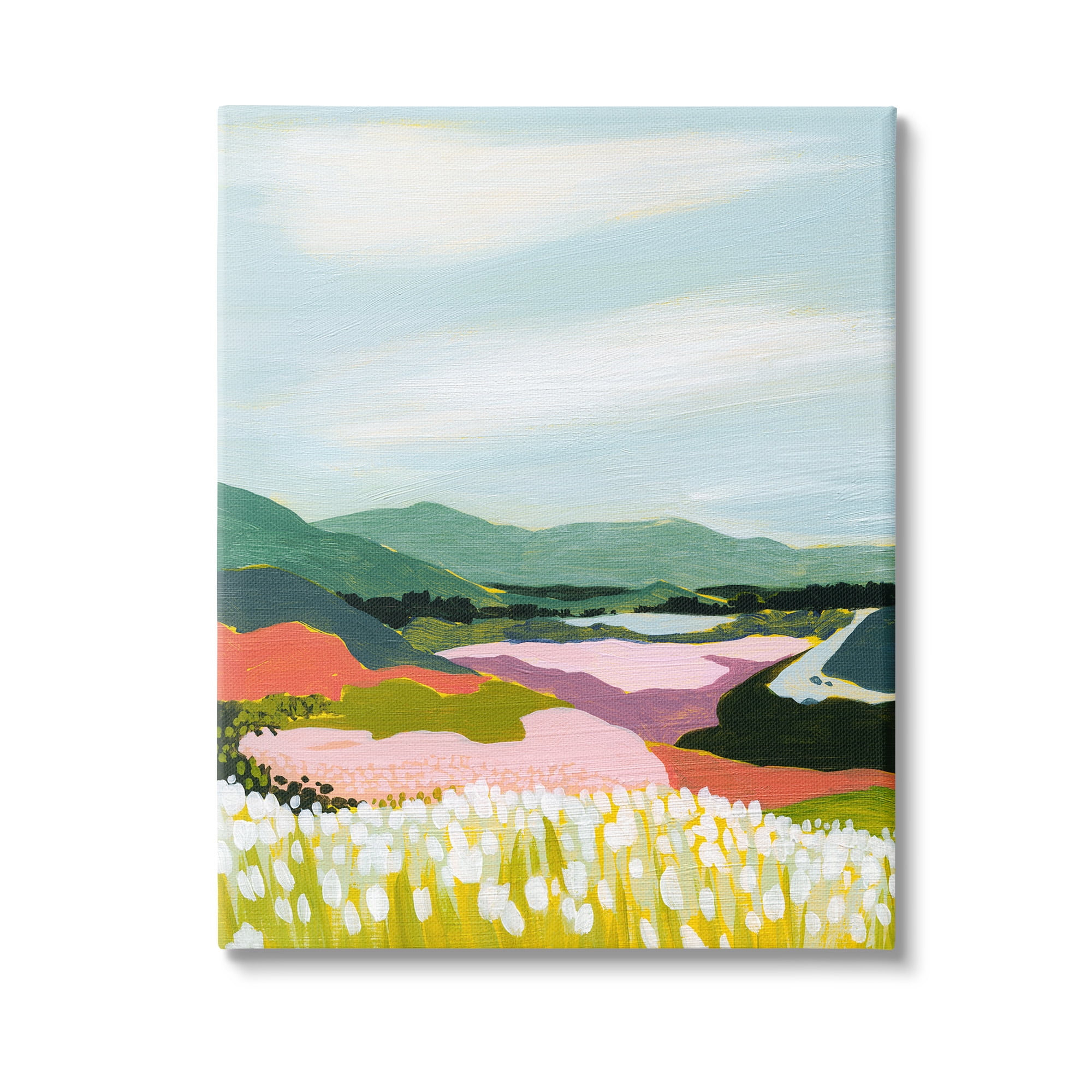 Stupell Industries Reeds & Distant Mountains Landscape Painting Gallery Wrapped Canvas Art Print Wall Art, 30 x 40