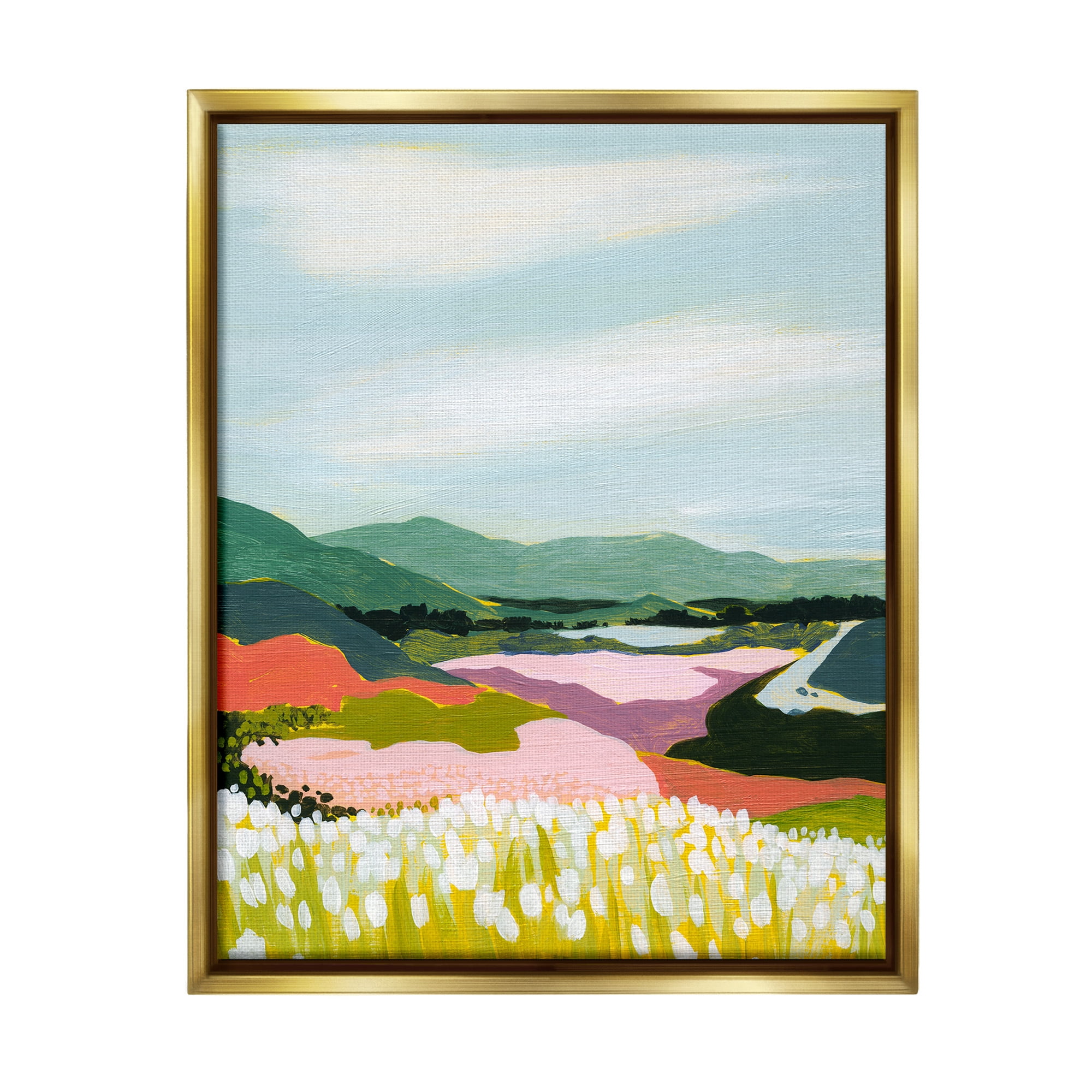 Stupell Industries Reeds & Distant Mountains Landscape Painting Gold Floater Framed Canvas Art Print Wall Art, 25 x 31