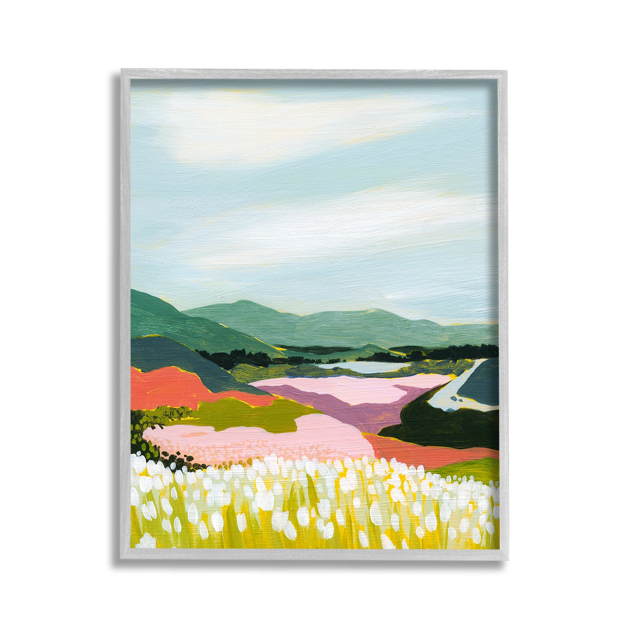 Stupell Industries Reeds & Distant Mountains Landscape Painting Gray Framed Art Print Wall Art, 11 x 14