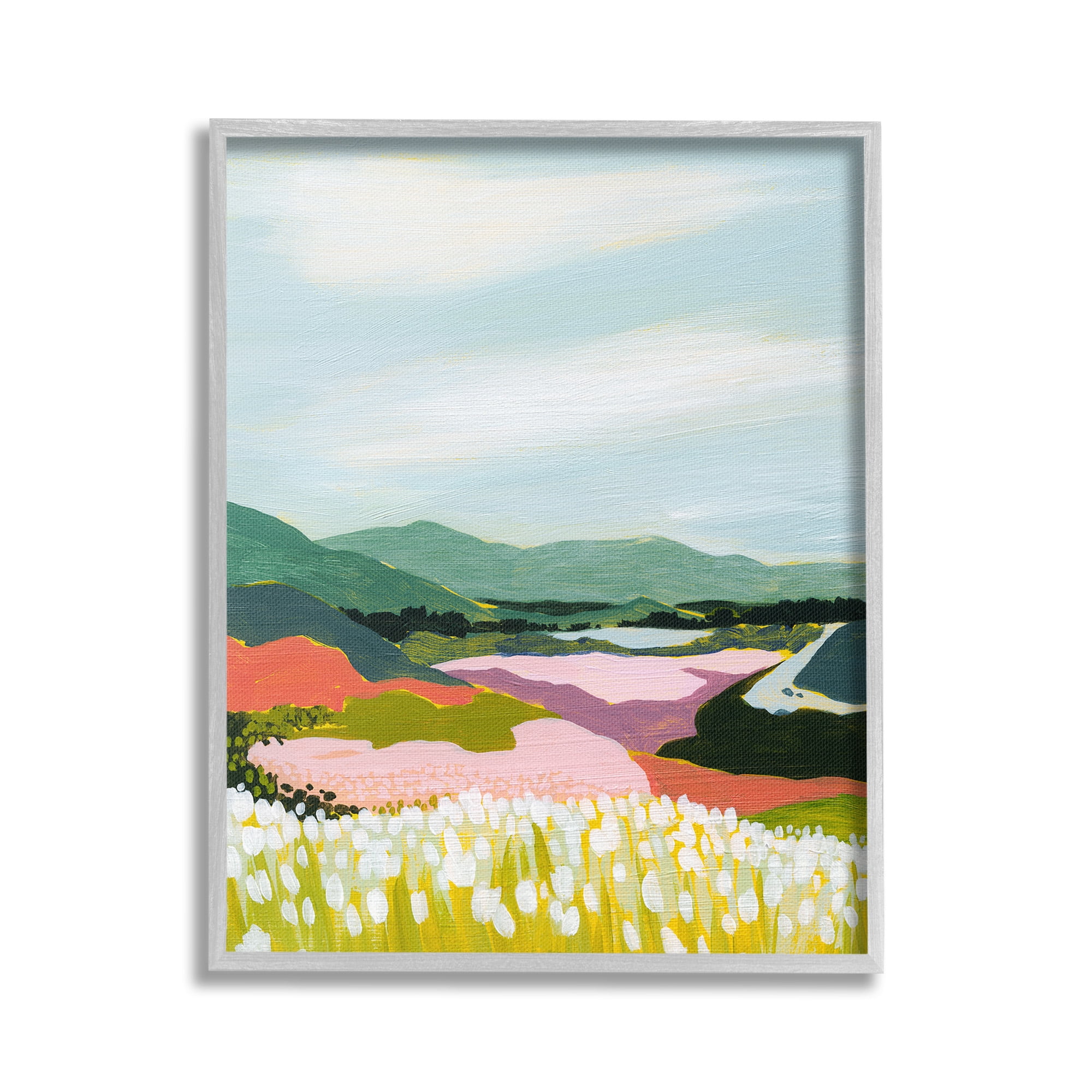 Stupell Industries Reeds & Distant Mountains Landscape Painting Gray Framed Art Print Wall Art, 16 x 20