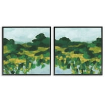 Stupell Industries Reflecting Green Nature Landscape & Nature Painting Black Framed Art Print Wall Art, 12 x 12, Set of 2