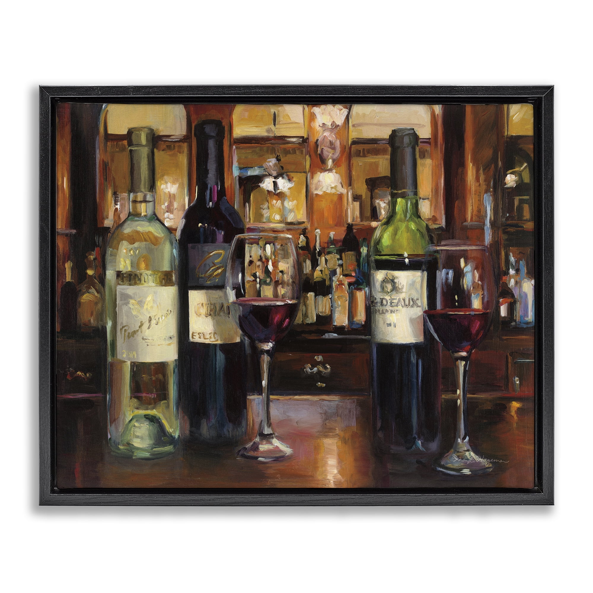 Stupell Industries Reflection of Wine Bottles Food & Beverage Painting Black Floater Framed Canvas Art Print Wall Art, 31 x 25
