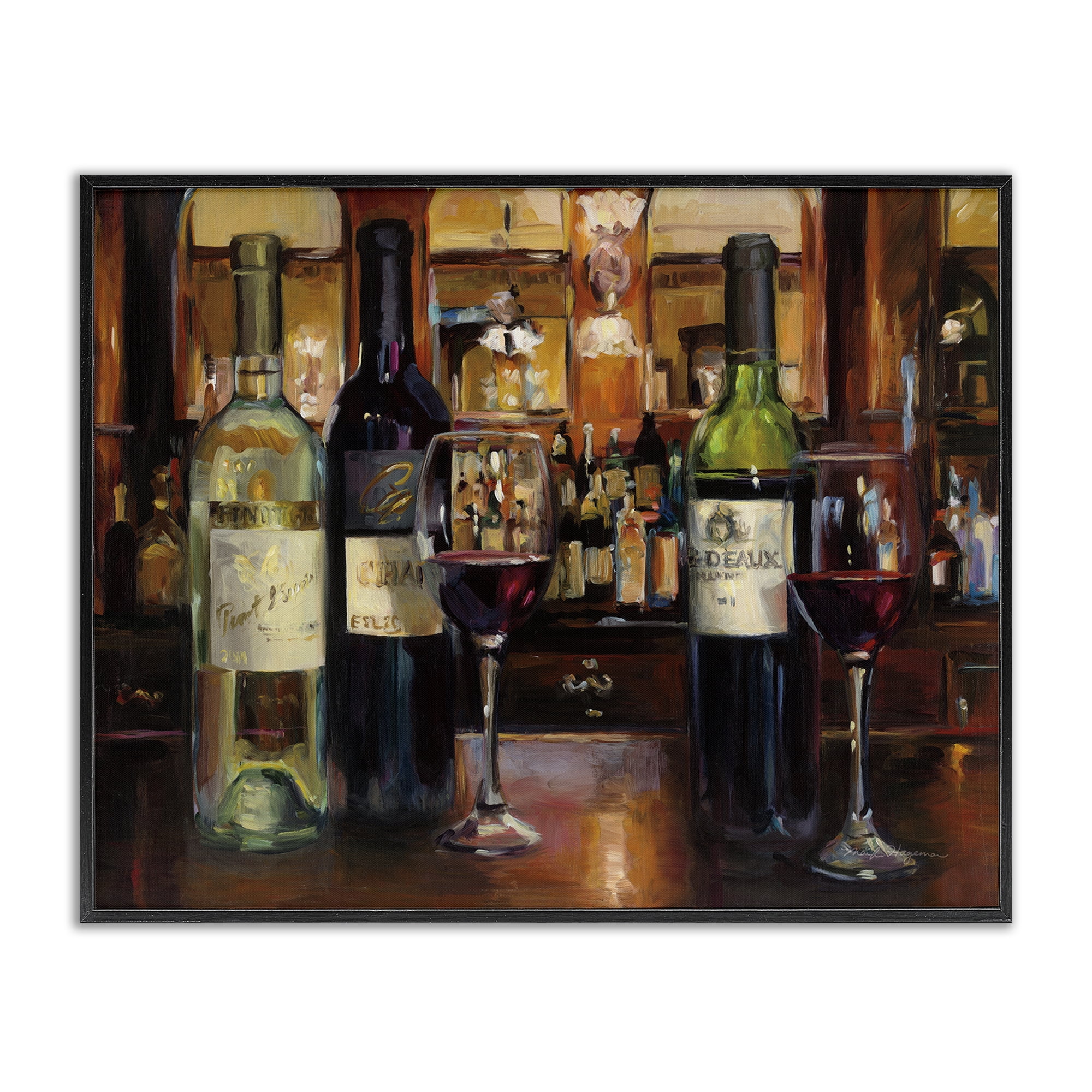 Stupell Industries Reflection of Wine Bottles Food & Beverage Painting Black Framed Art Print Wall Art, 30 x 24