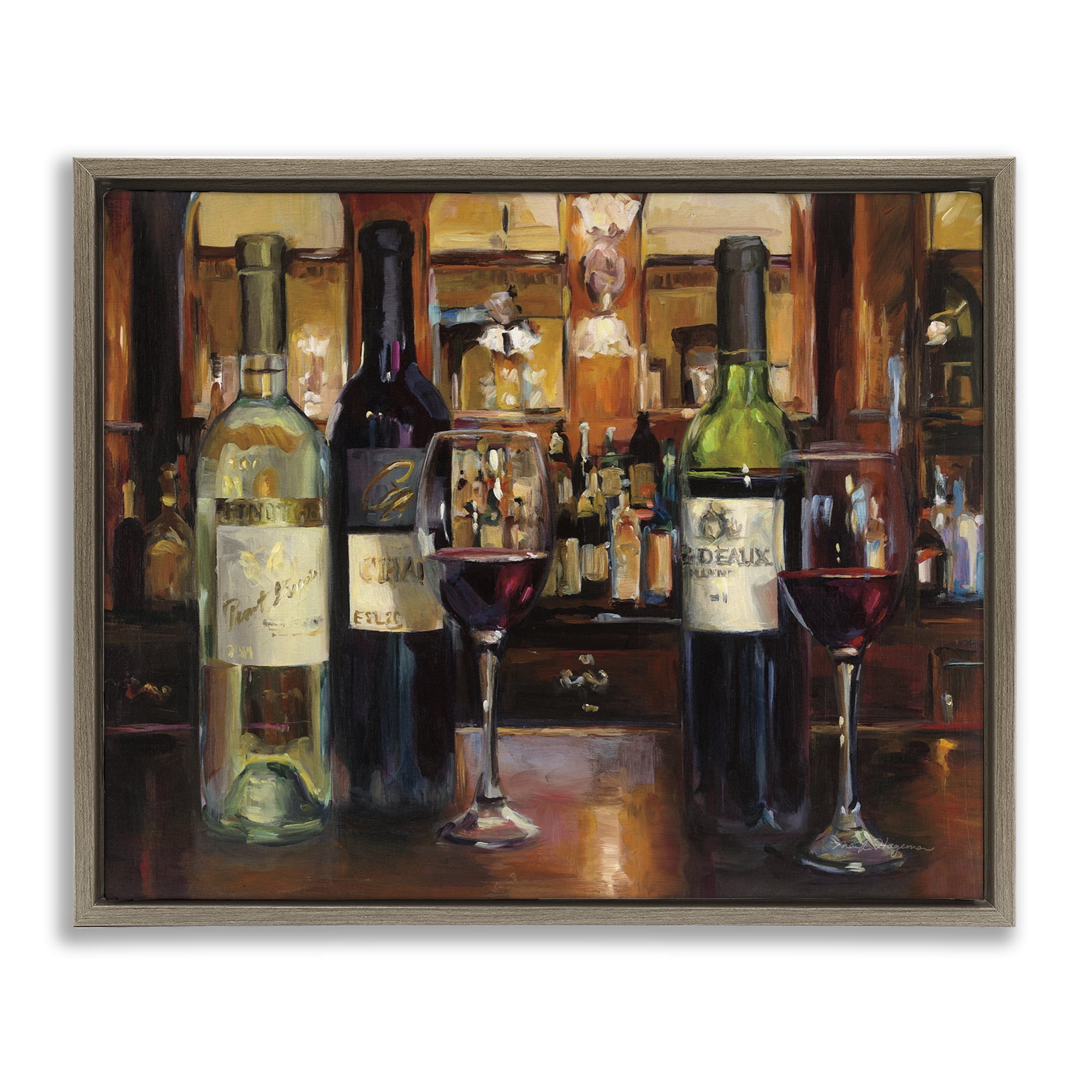 Stupell Industries Reflection of Wine Bottles Food & Beverage Painting Brown Floater Framed Canvas Art Print Wall Art, 31 x 25