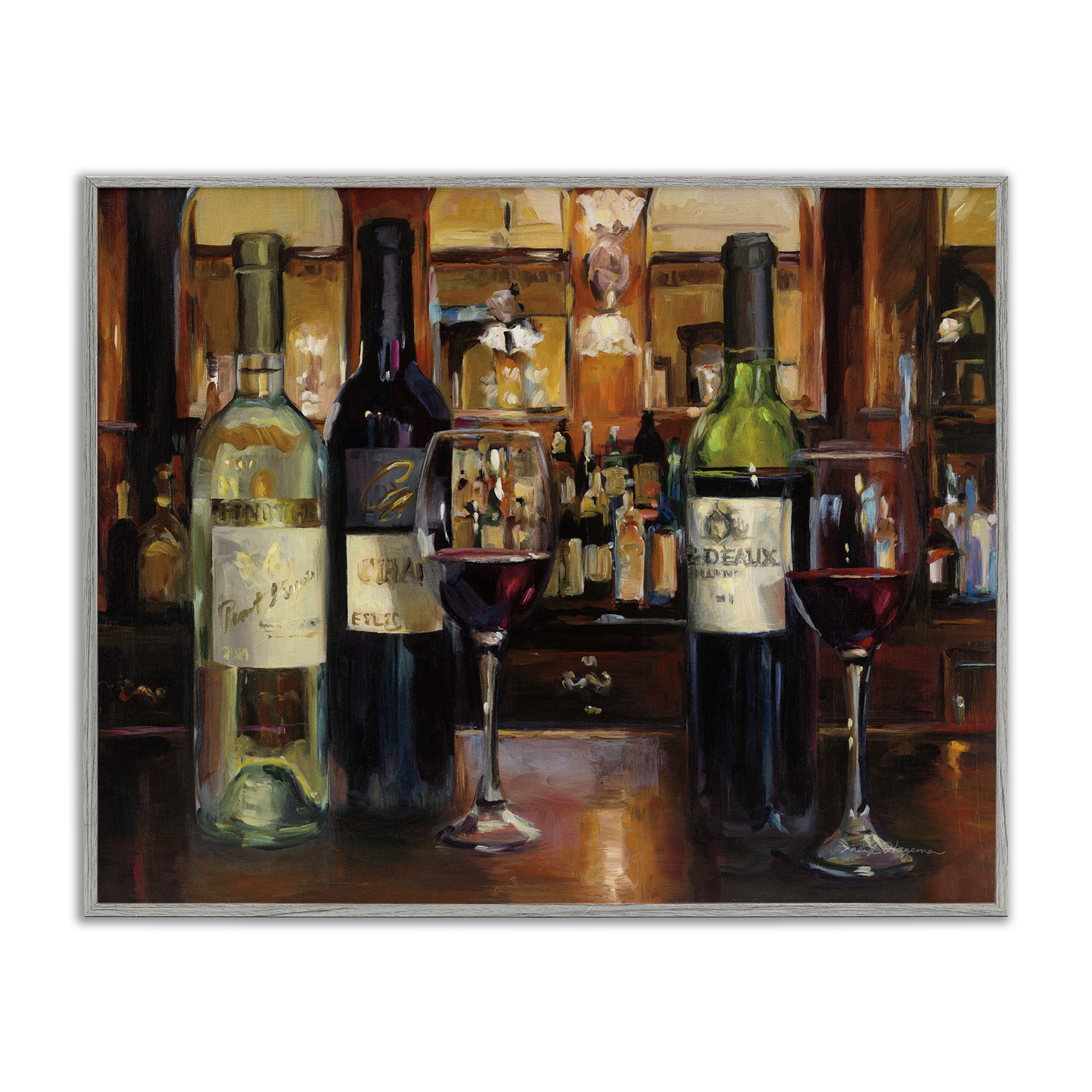 Stupell Industries Reflection of Wine Bottles Food & Beverage Painting Gray Framed Art Print Wall Art, 14 x 11