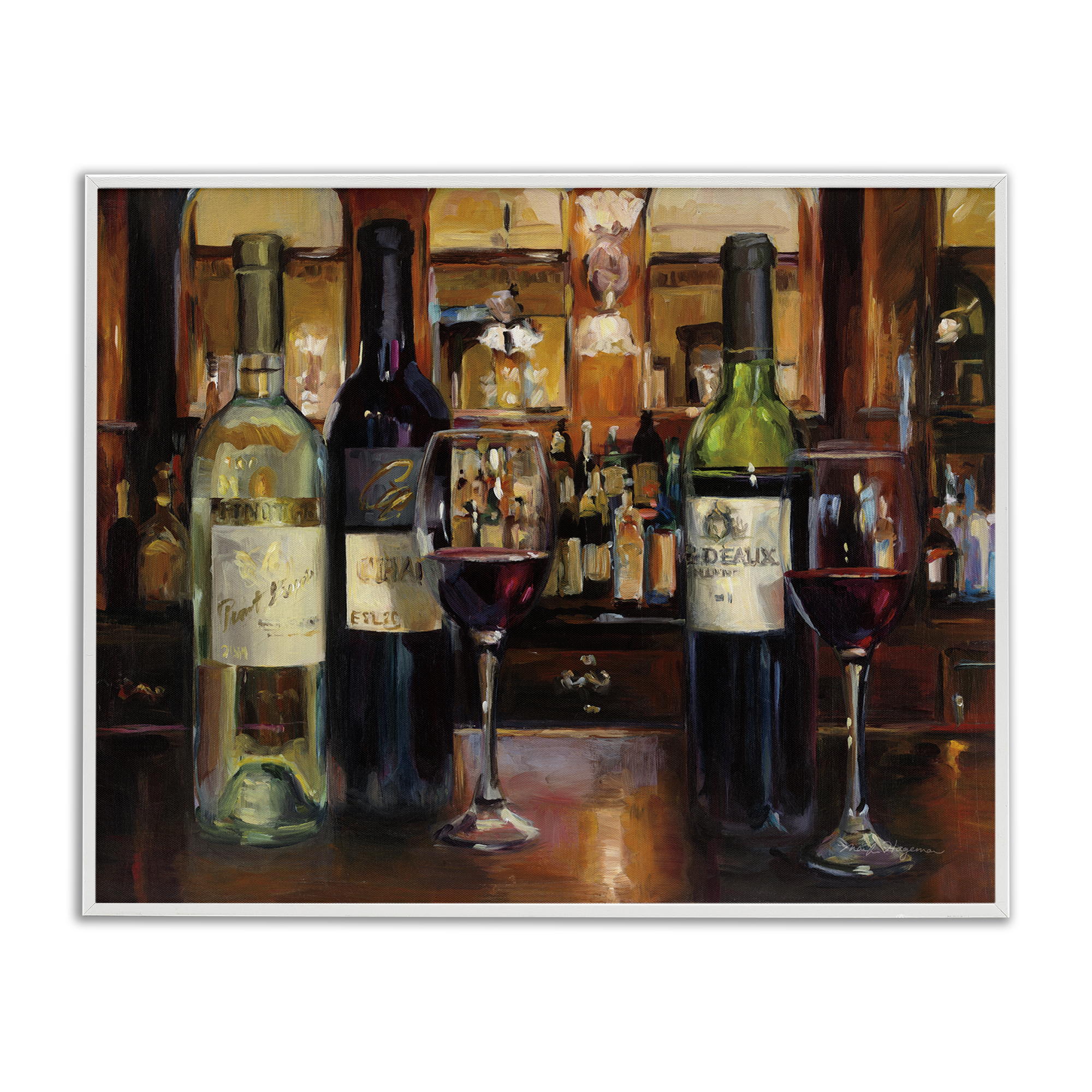Stupell Industries Reflection of Wine Bottles Food & Beverage Painting White Framed Art Print Wall Art, 30 x 24