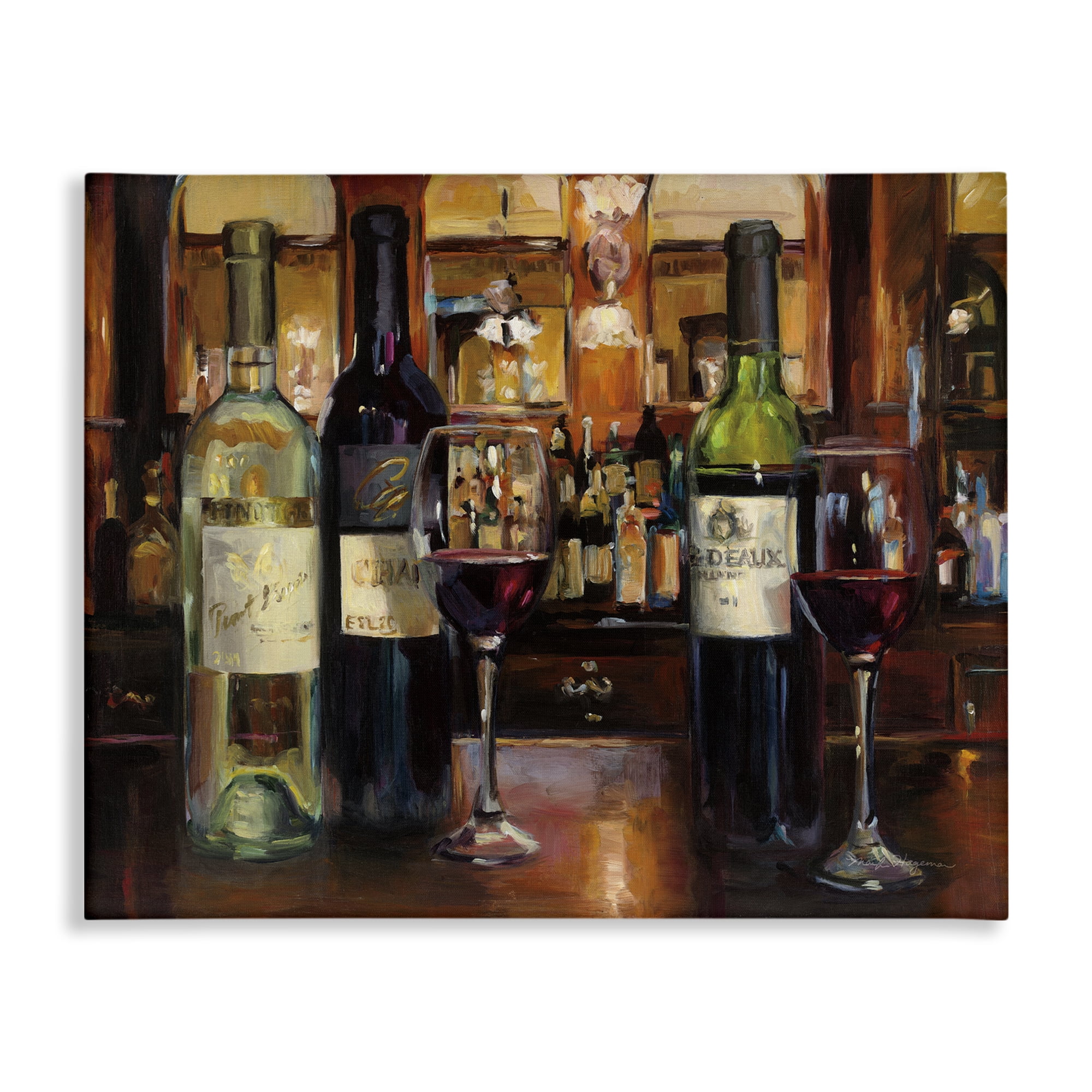 Stupell Industries Reflection of Wine Bottles Food & Beverage Painting Wrapped Canvas Art Print Wall Art, 30 x 24