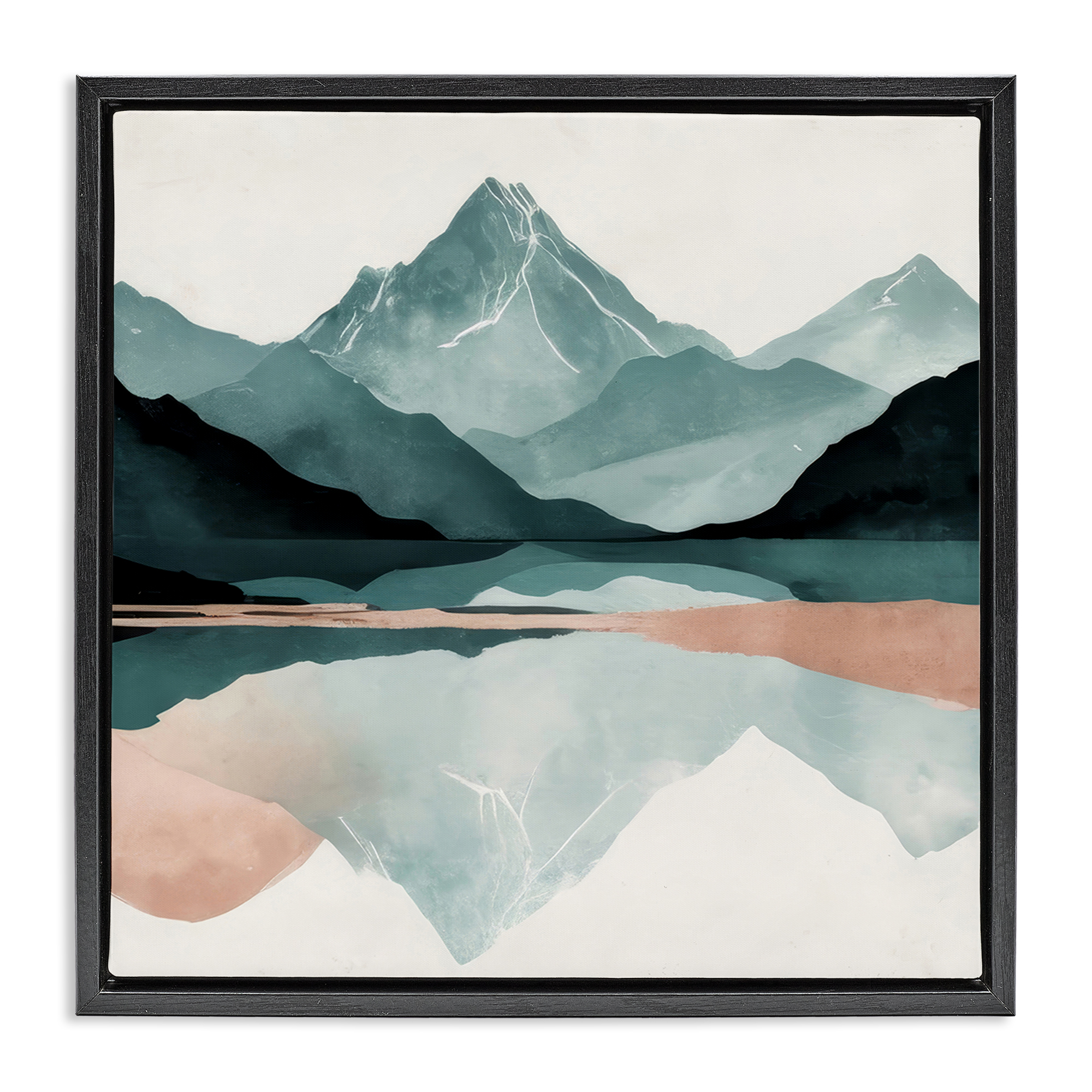 Stupell Industries Reflections of High Peaks Landscape & Nature Painting Black Floater Framed Canvas Art Print Wall Art, 25 x 25