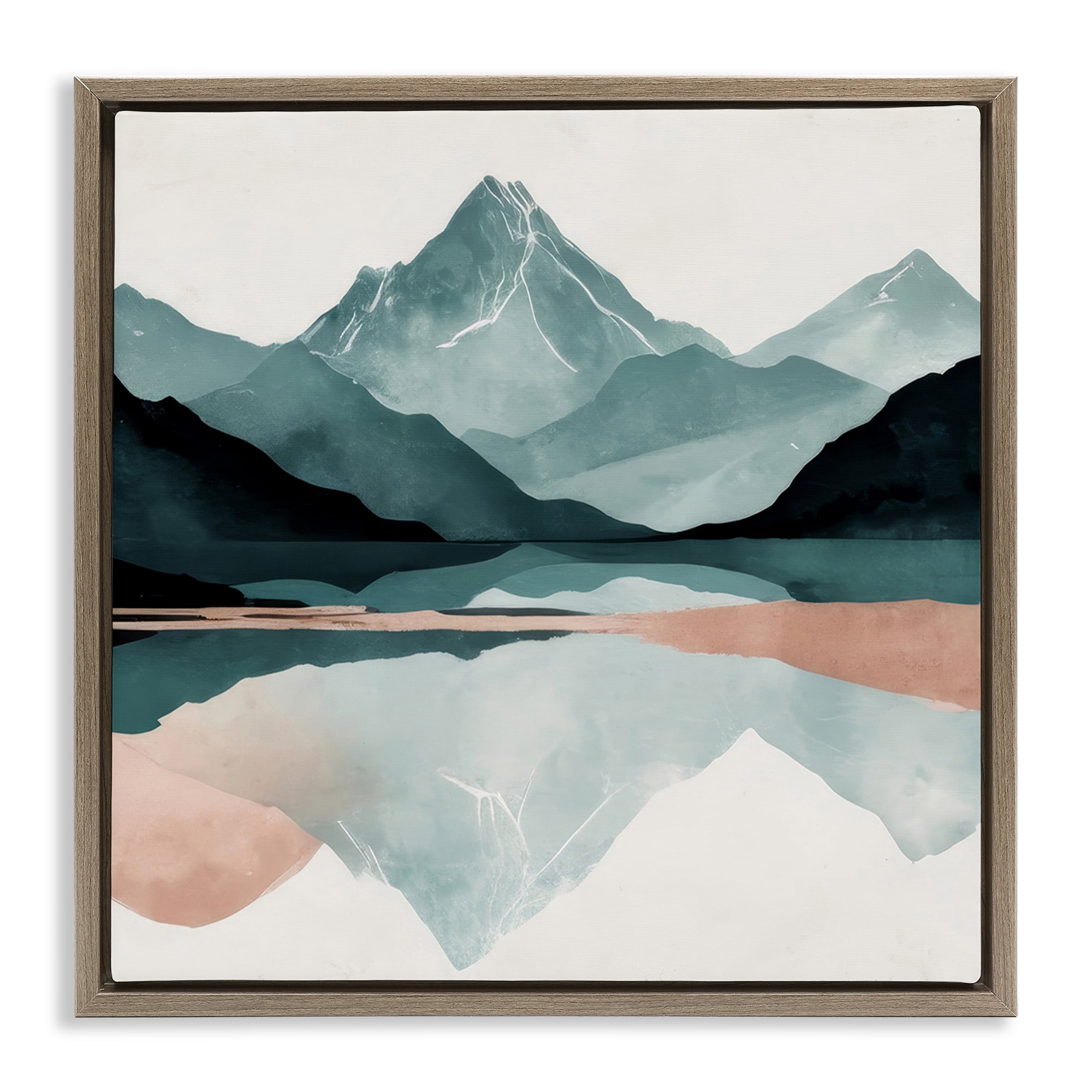 Stupell Industries Reflections of High Peaks Landscape & Nature Painting Brown Floater Framed Canvas Art Print Wall Art, 18 x 18
