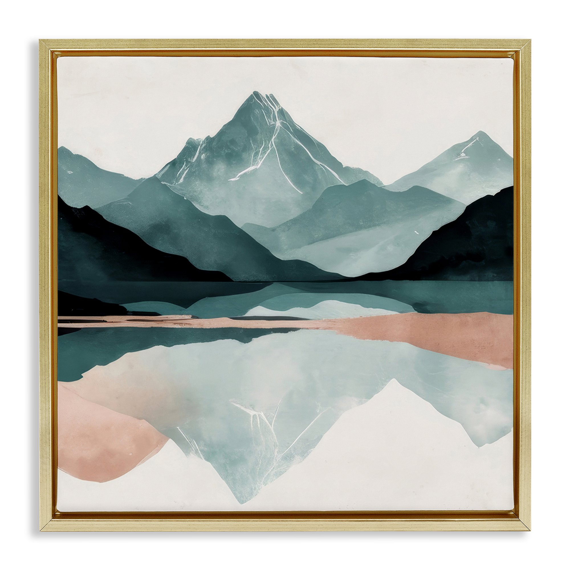 Stupell Industries Reflections of High Peaks Landscape & Nature Painting Gold Floater Framed Canvas Art Print Wall Art, 25 x 25